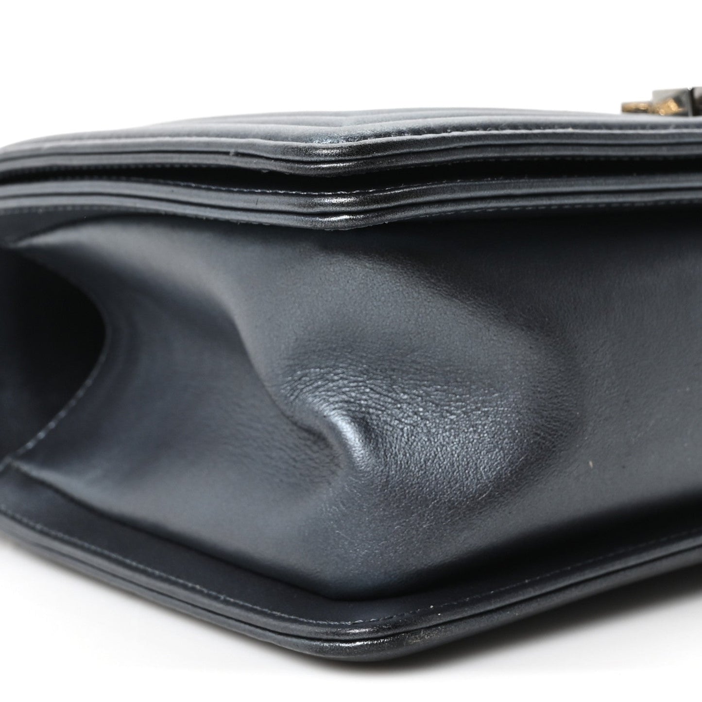Metallic Calfskin Crystal Medium Boy Flap Dark Silver