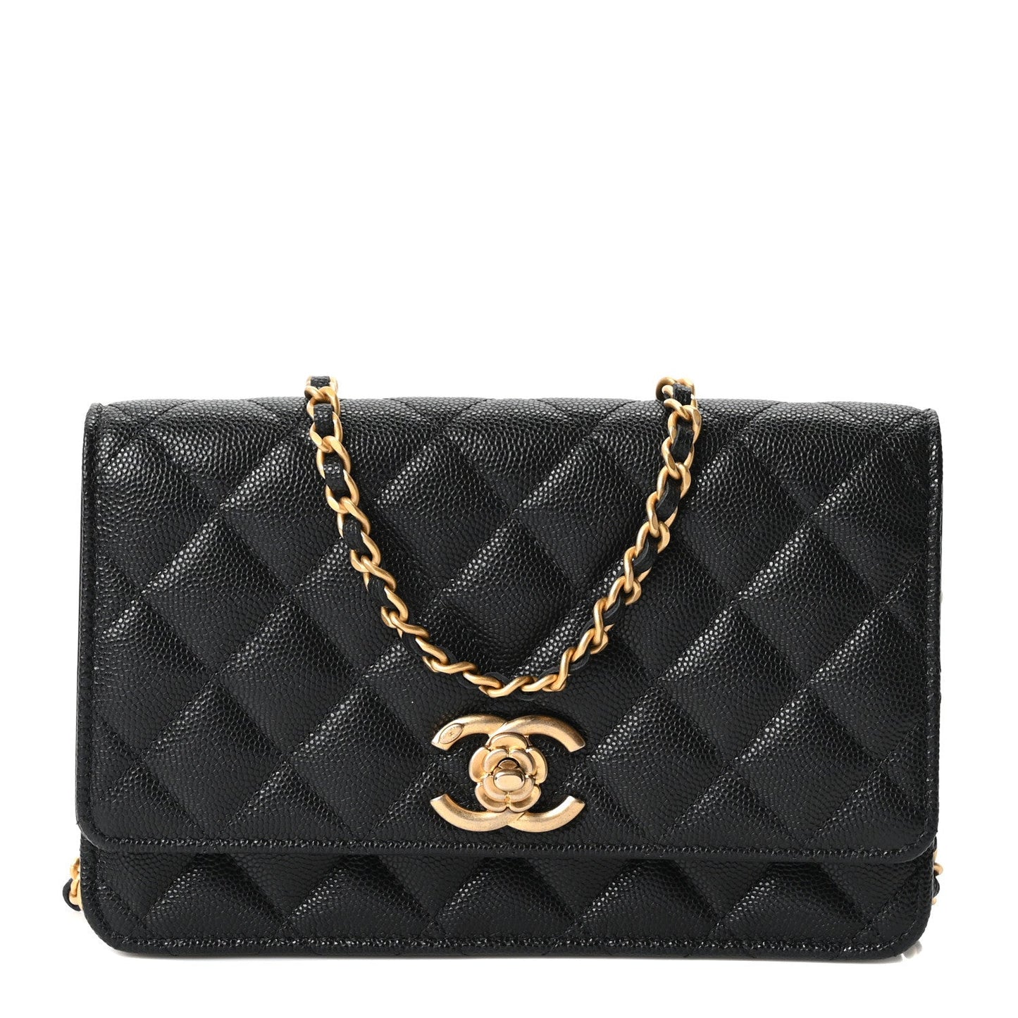 Caviar Quilted Camellia Wallet On Chain WOC Black