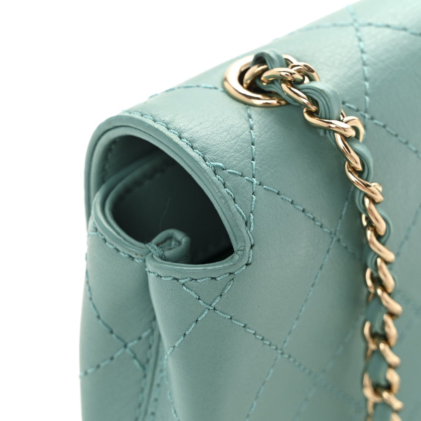 Calfskin Stitched Small Covered CC Flap Bag Green