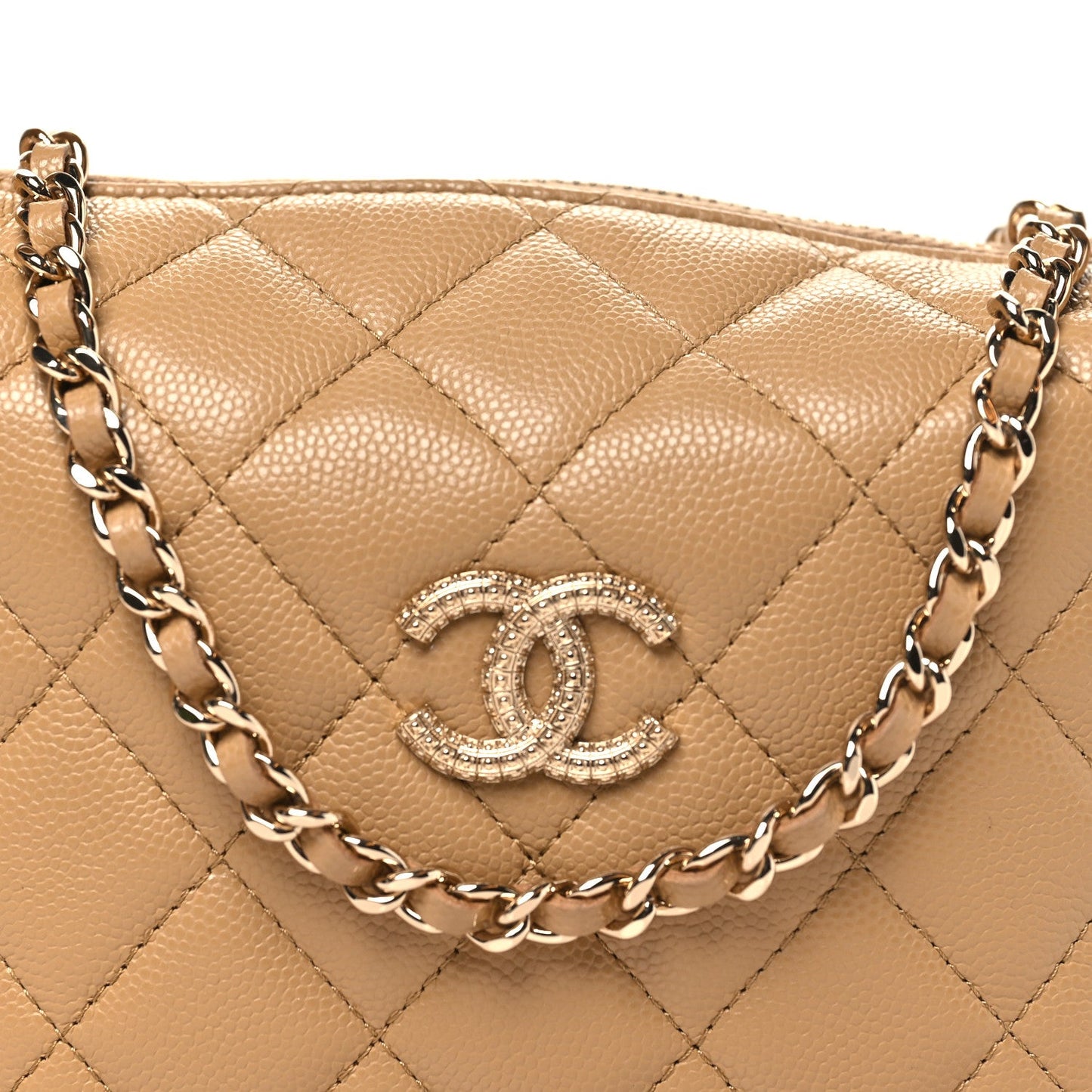Caviar Quilted Hobo Dark Beige