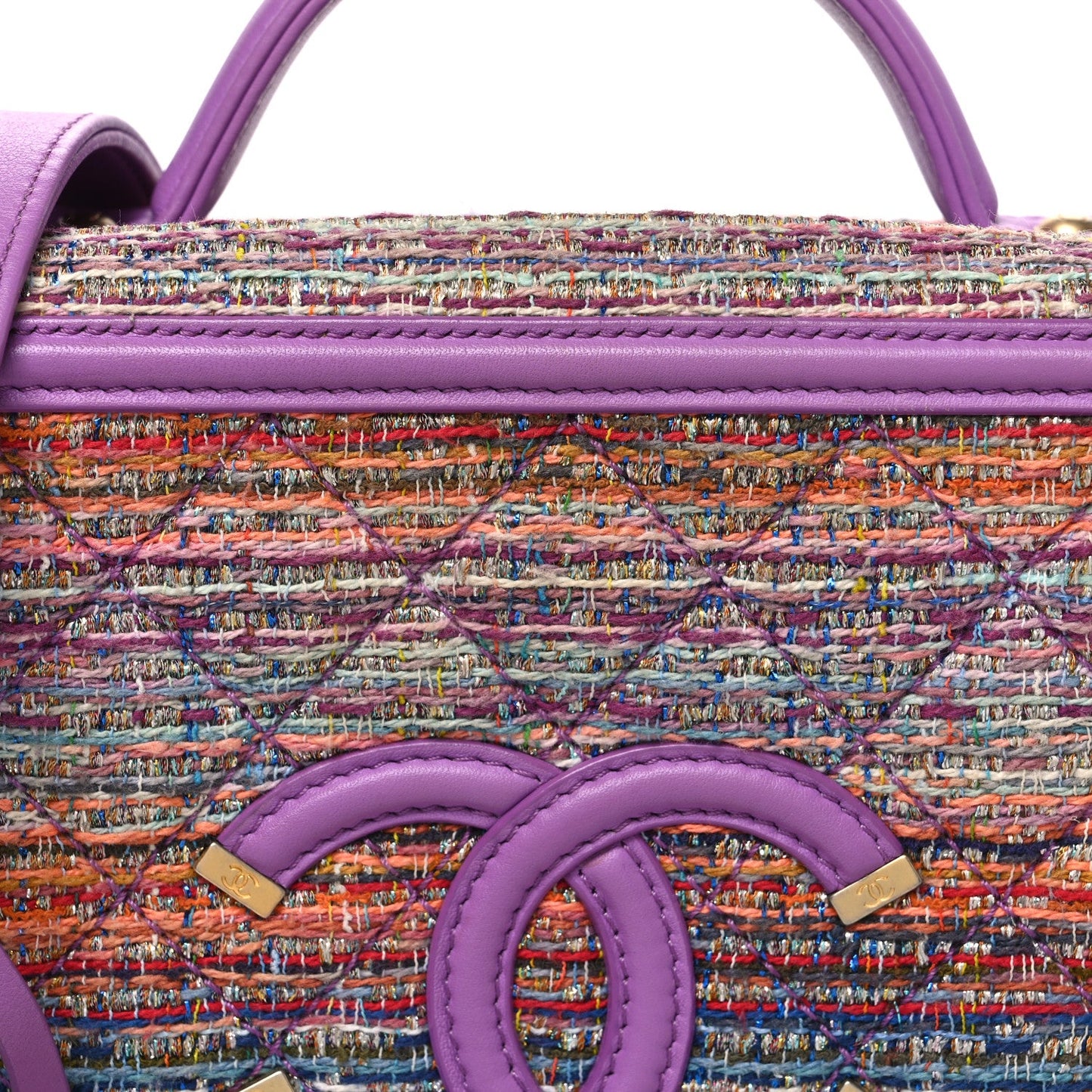 Tweed Quilted Medium CC Filigree Vanity Case Purple Multicolor
