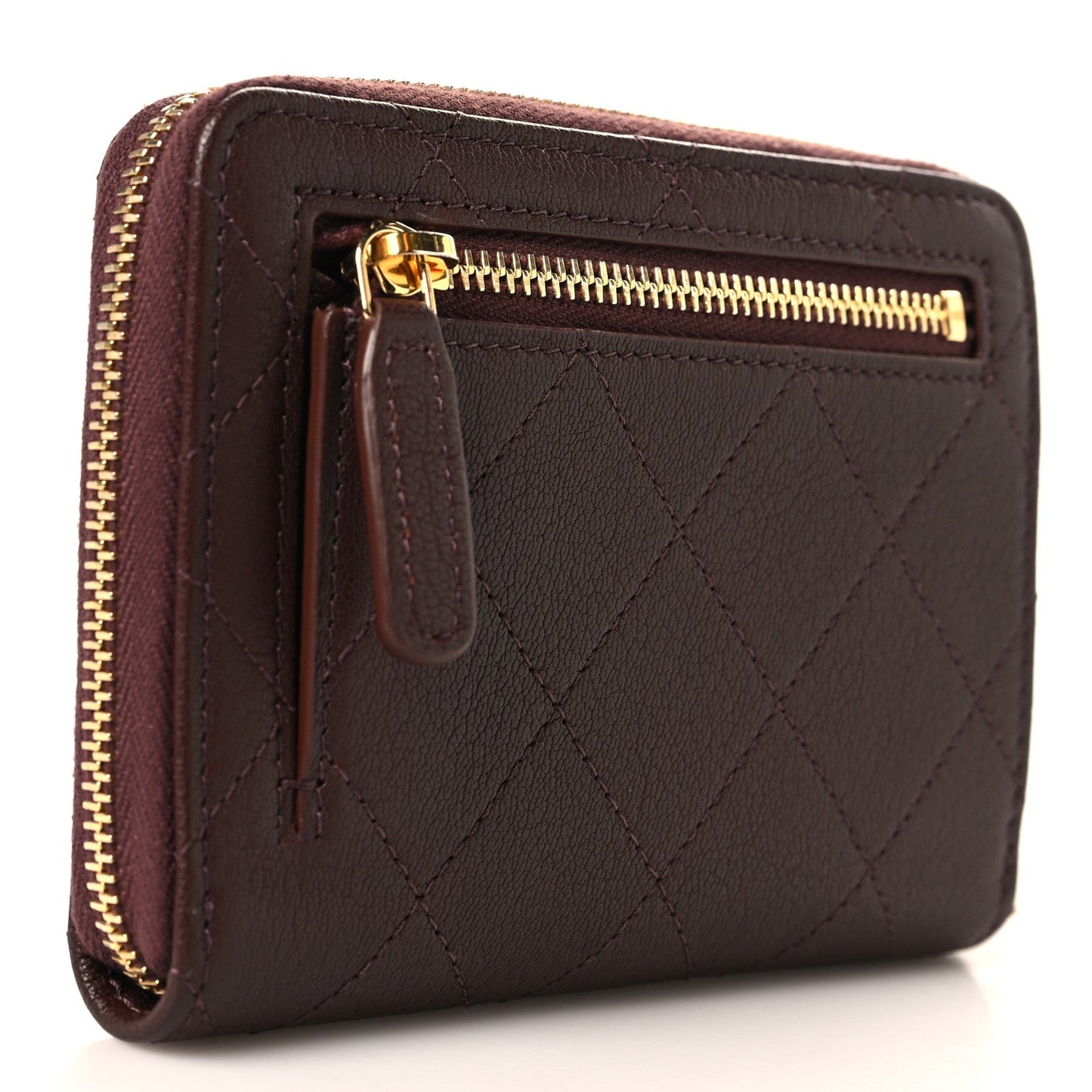 Goatskin Quilted Zip Wallet Burgundy