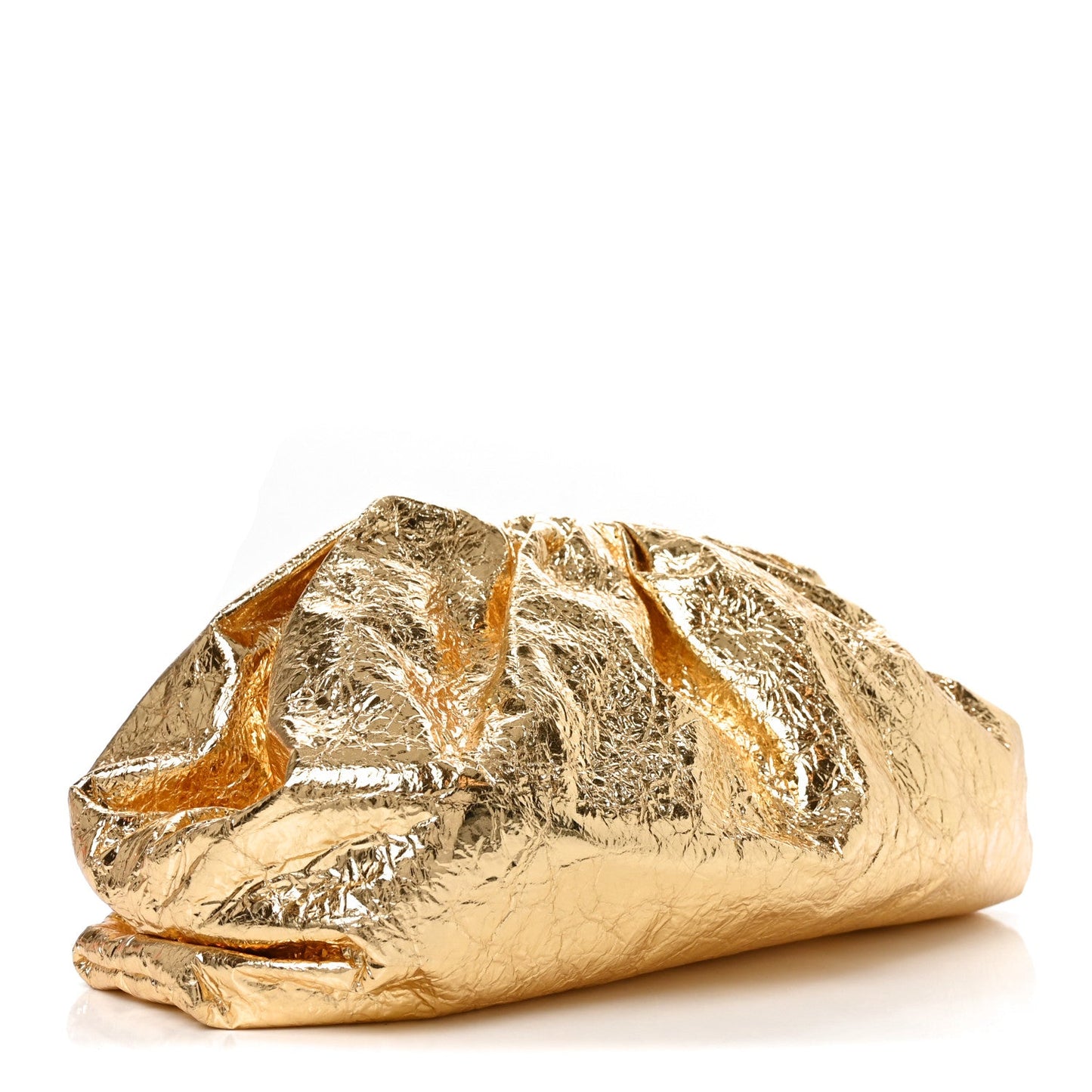 Metallic Crushed Calfskin The Pouch Oversized Clutch Gold