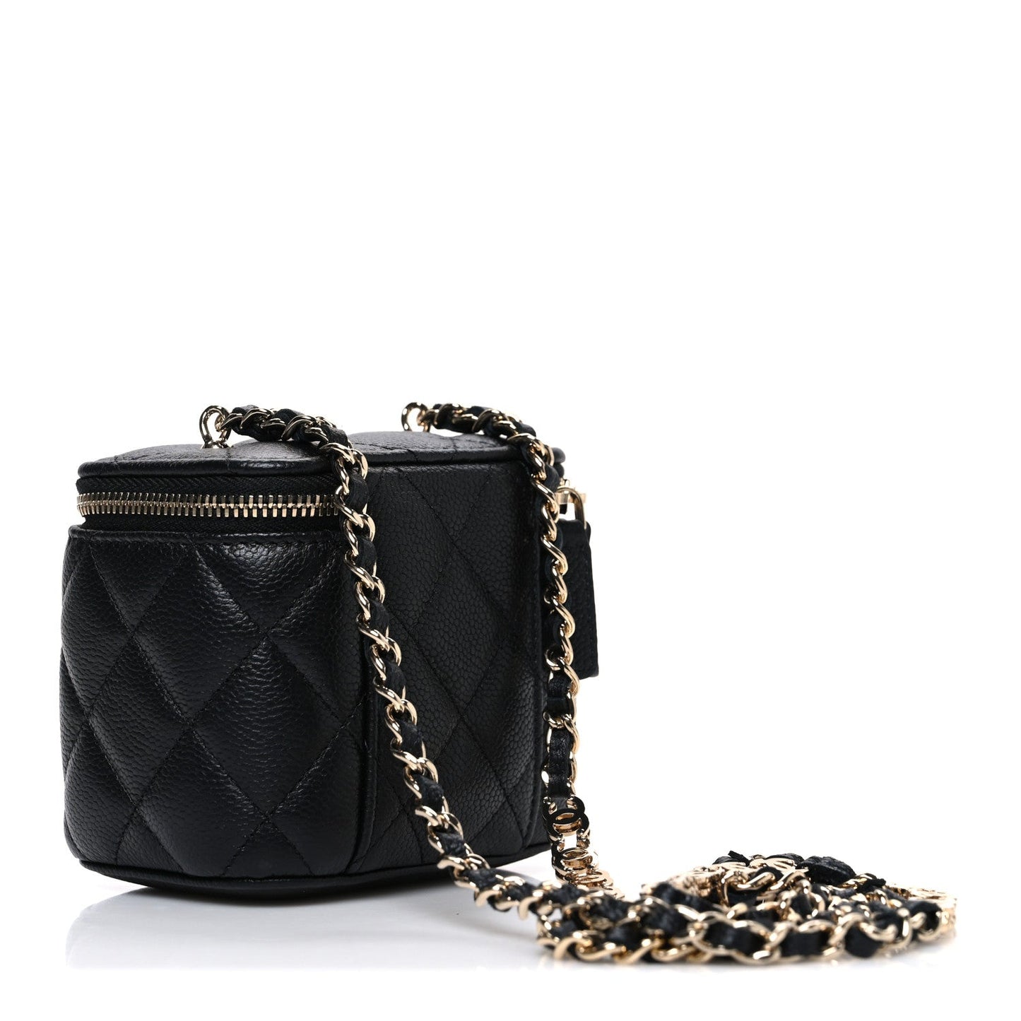 Caviar Quilted Mini Vanity Case With Chain Black