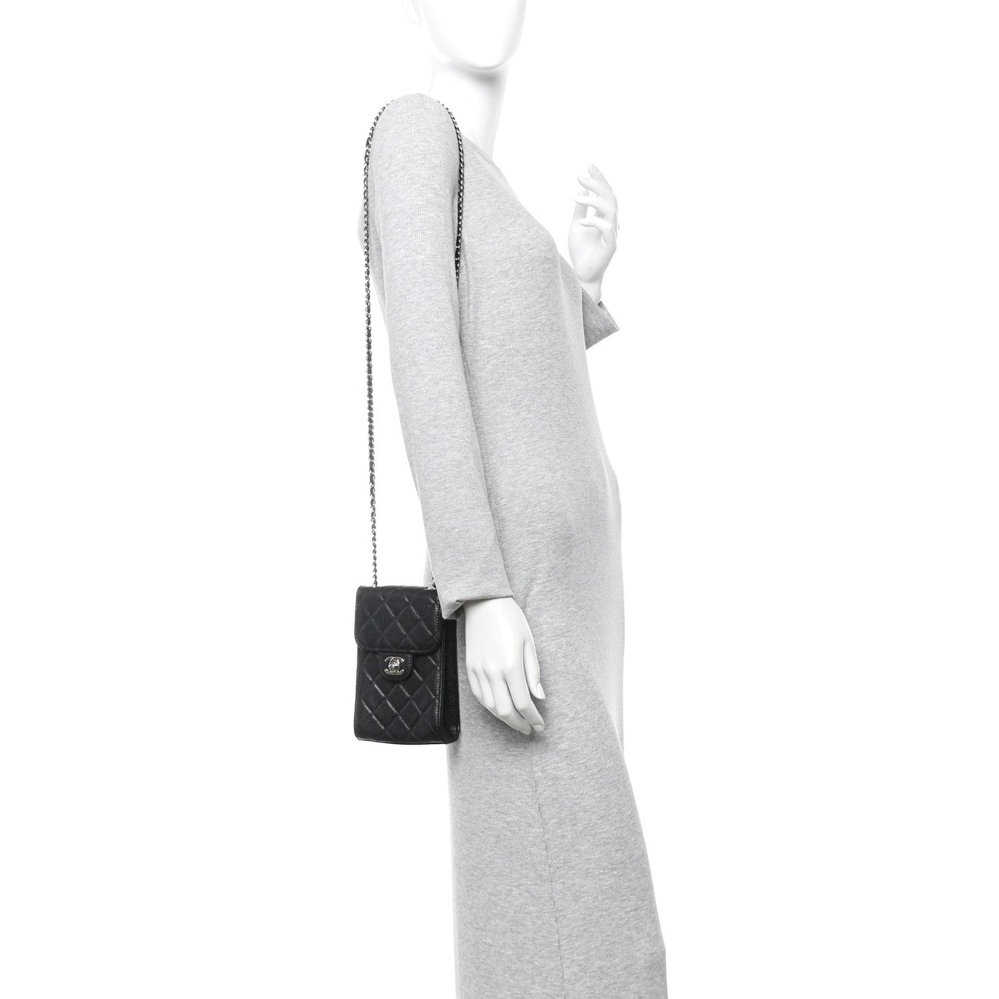 Caviar Quilted Classic Phone Holder Black