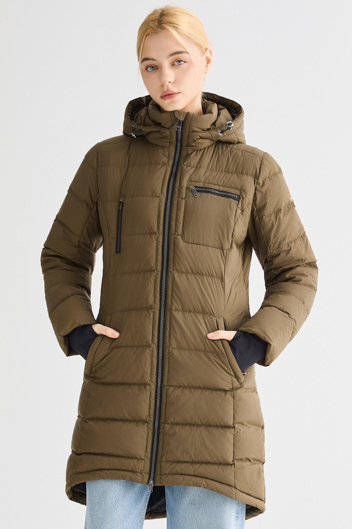 Slant Pocket Zip up Puffer Down Coat