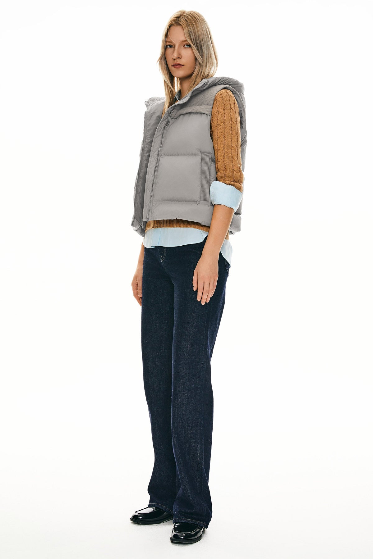 Hooded Puffer Down Vest Cropped Zip Up Lightweight