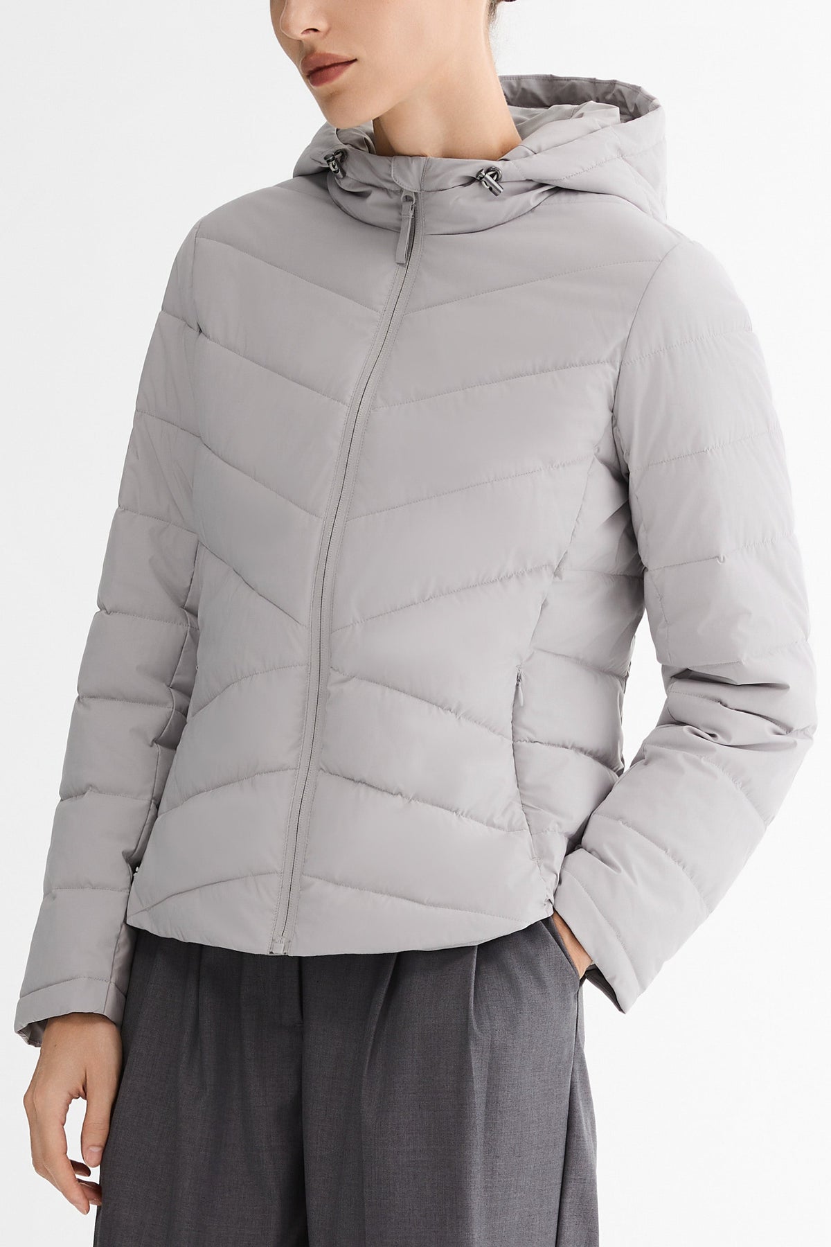 Flattering Quilted Puffer Lightweight Jacket with Hood