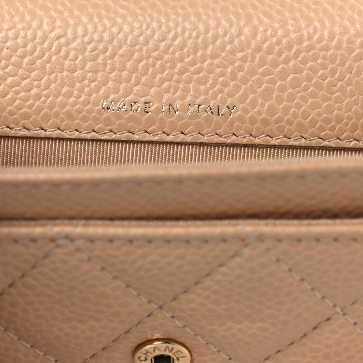 Caviar Quilted Flap Card Holder Wallet Beige