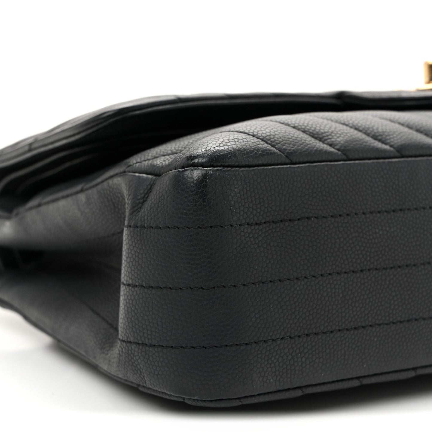 Matte Caviar Chevron Quilted Medium Double Flap Black