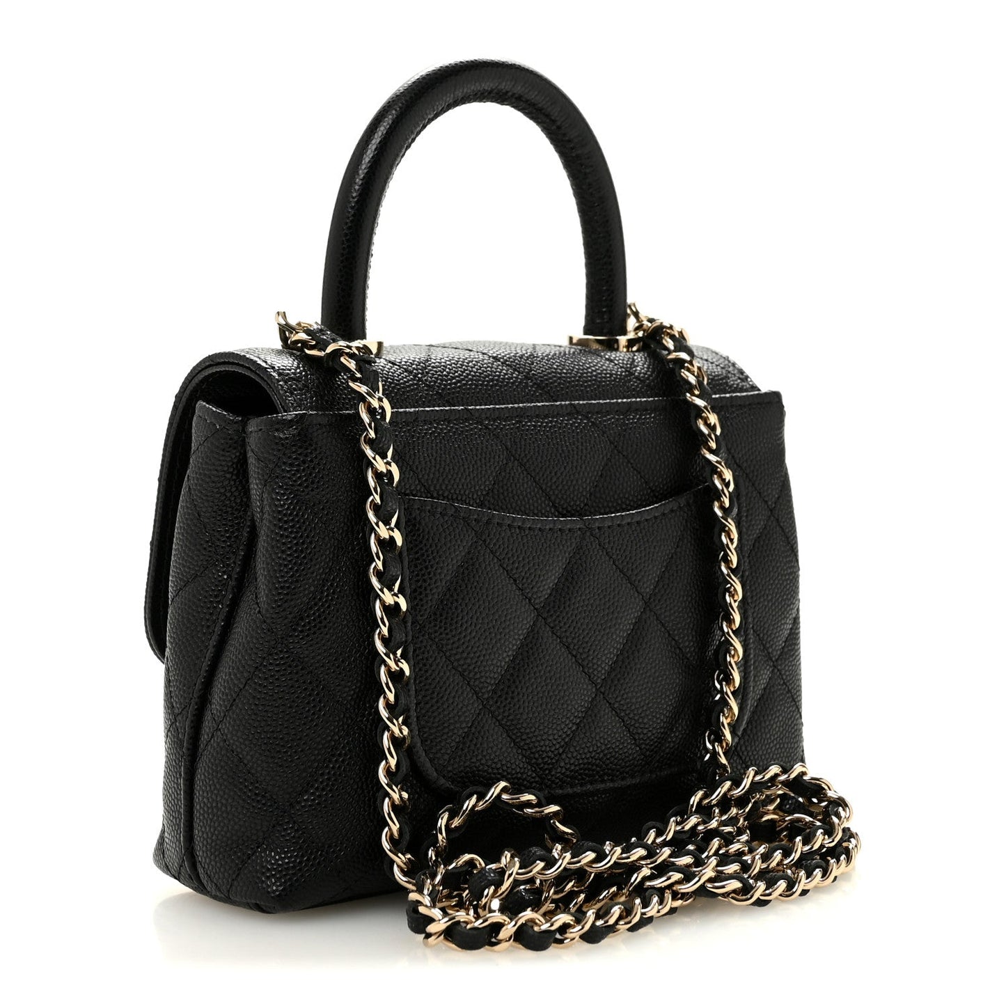 Caviar Quilted Coco Handle Clutch With Chain Black