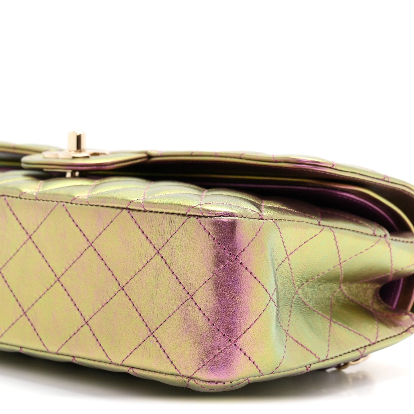 Iridescent Lambskin Quilted Medium Double Flap Purple