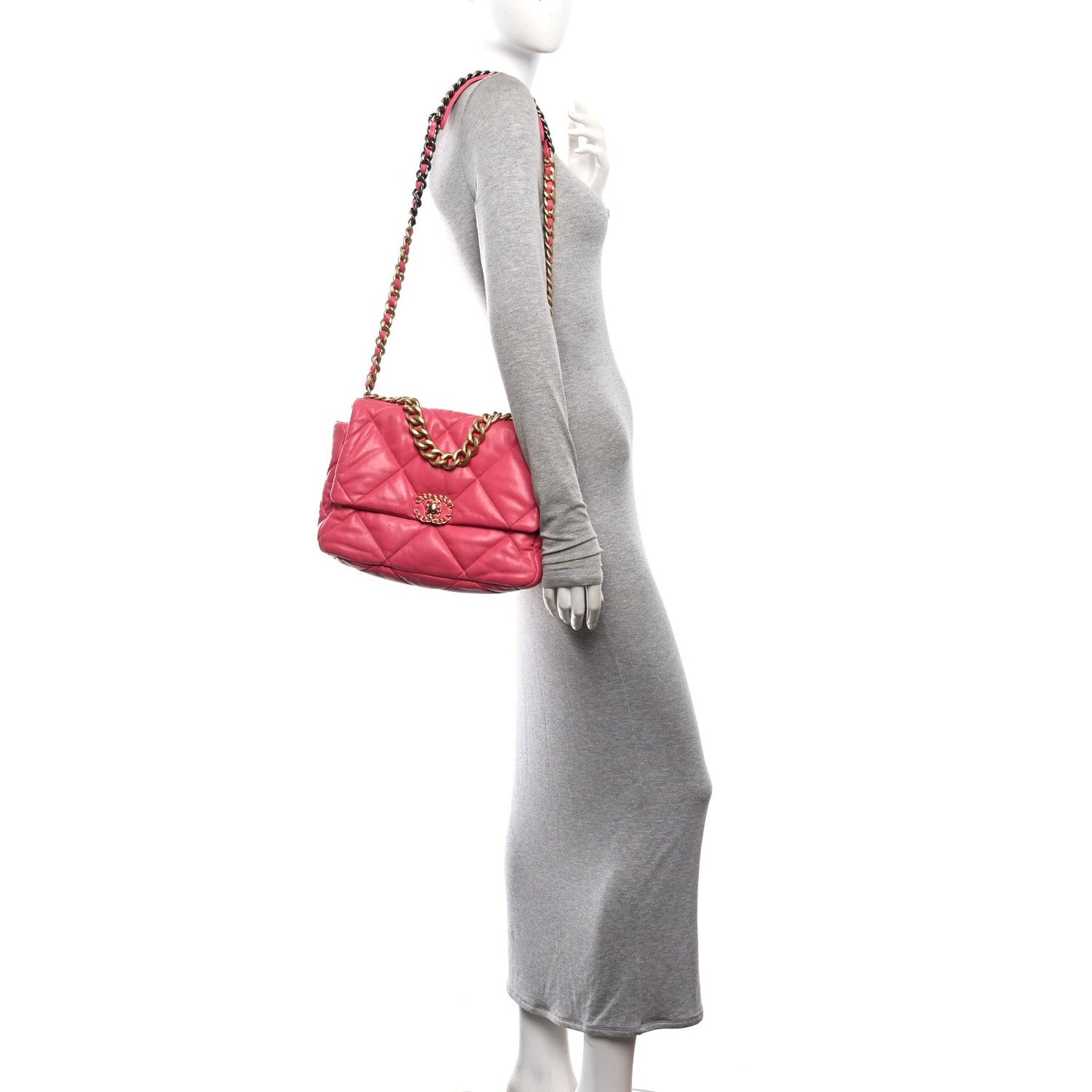 Goatskin Quilted Large Chanel 19 Flap Dark Pink