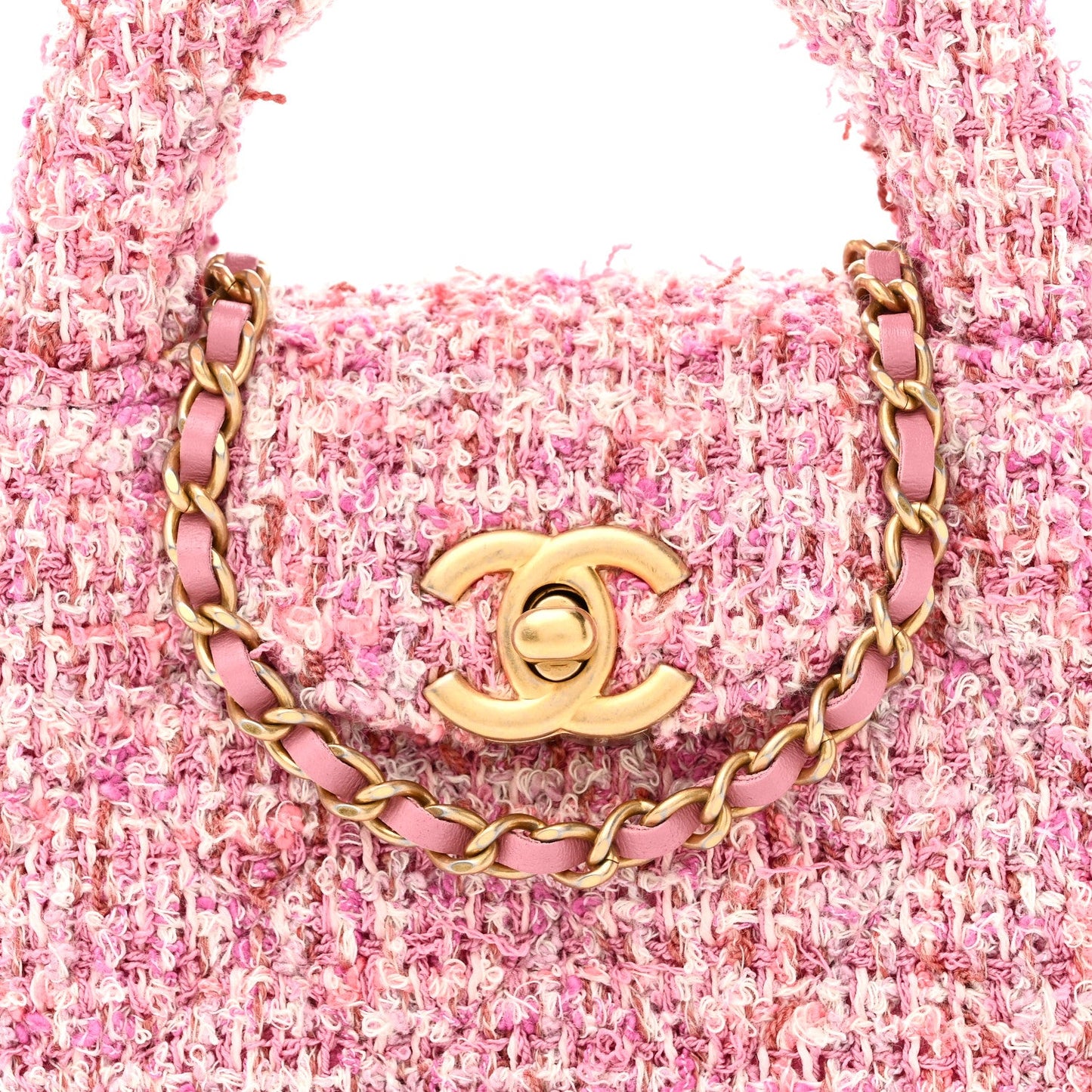 Tweed Quilted Mini Nano Kelly Shopper Pink