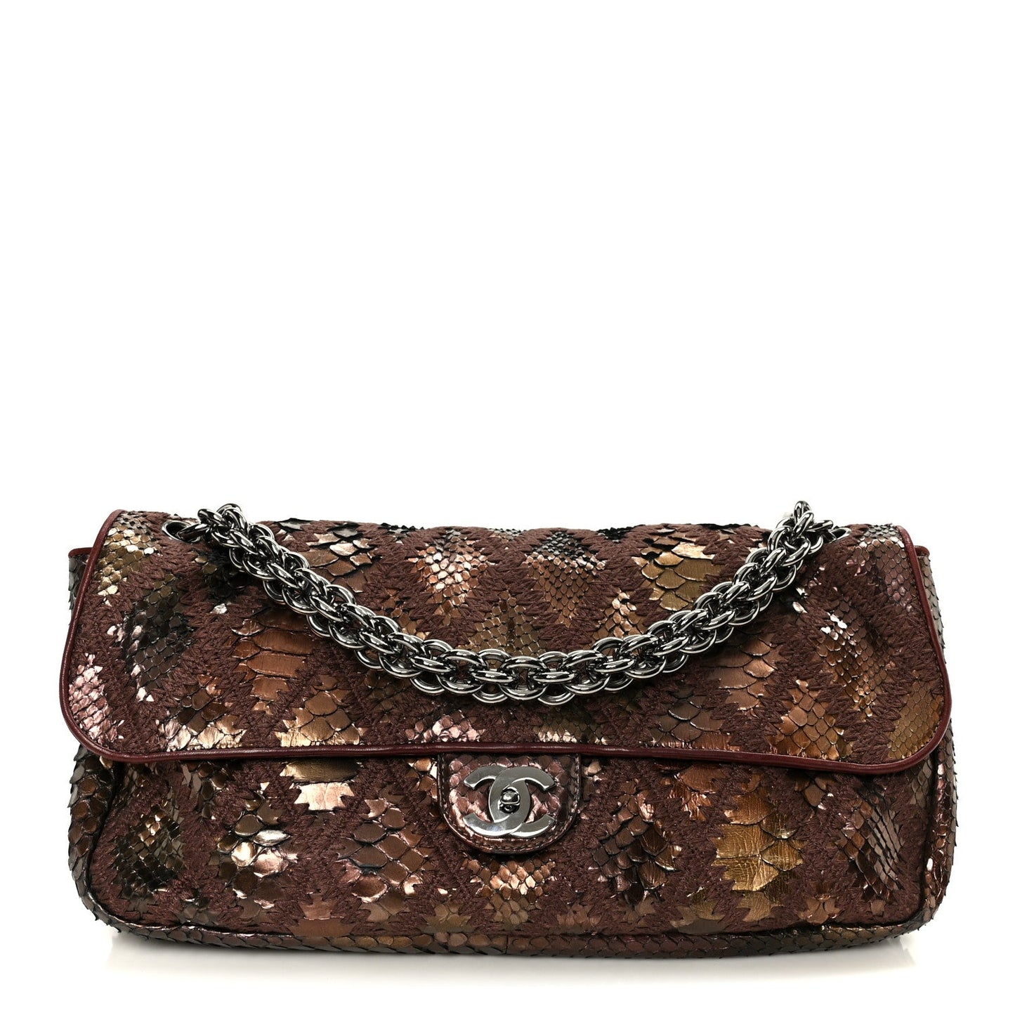 Metallic Snakeskin Crochet Soft and Chain Maxi Flap Burgundy Multicolor