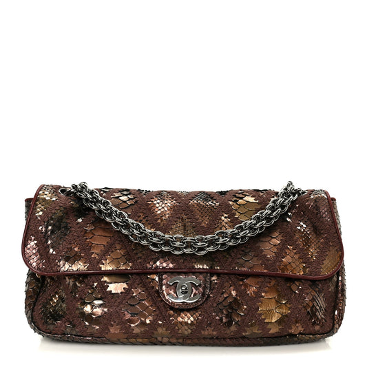 Metallic Snakeskin Crochet Soft and Chain Maxi Flap Burgundy Multicolor