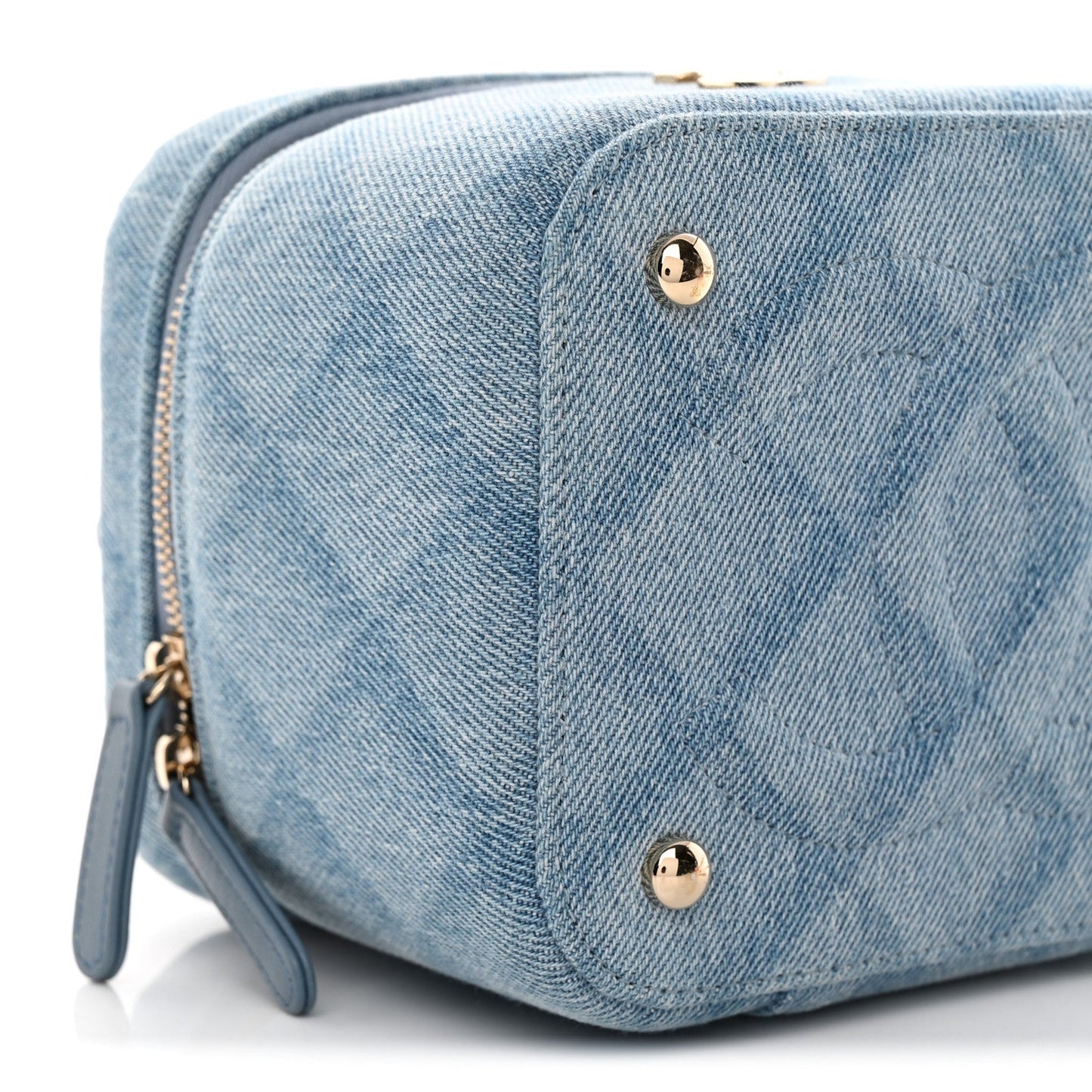 Denim Quilted Small CC Vanity Case Blue
