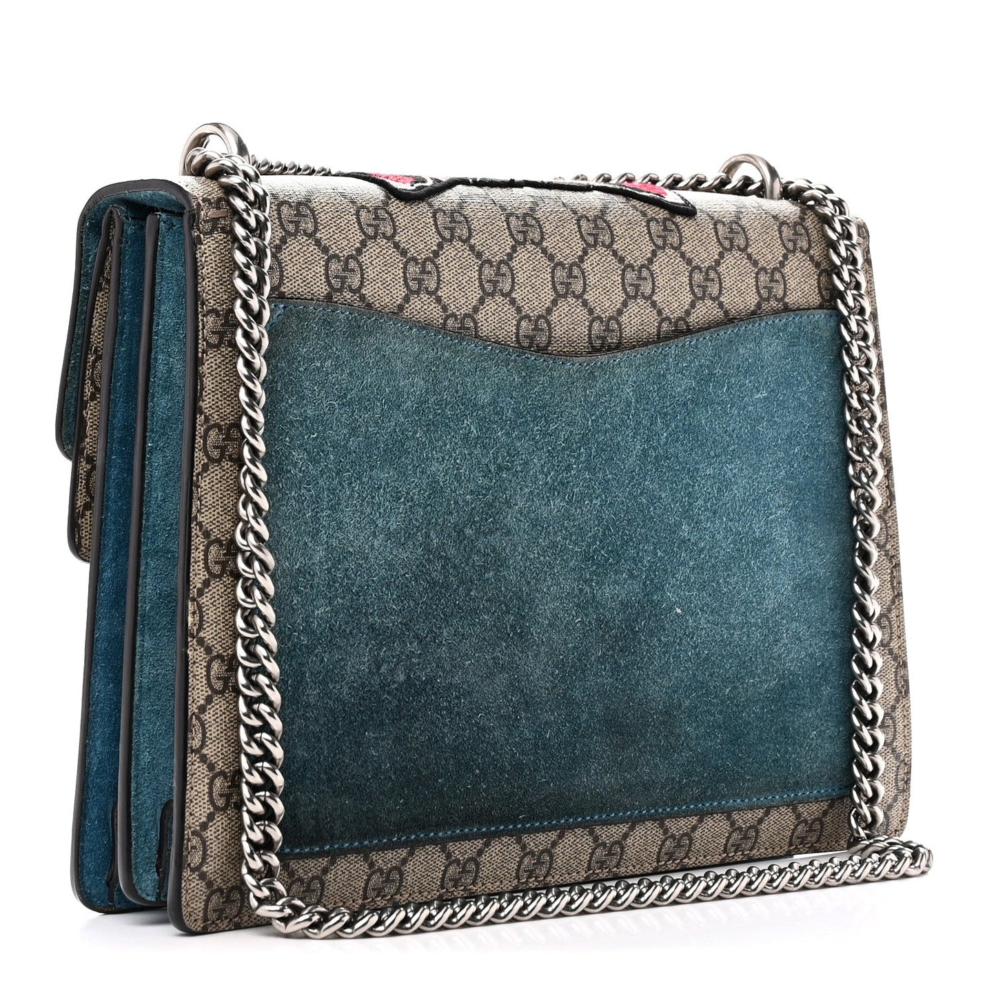 GG Supreme Monogram Angry Cat Embroidered Medium Dionysus Shoulder Bag Beige Ultramarine