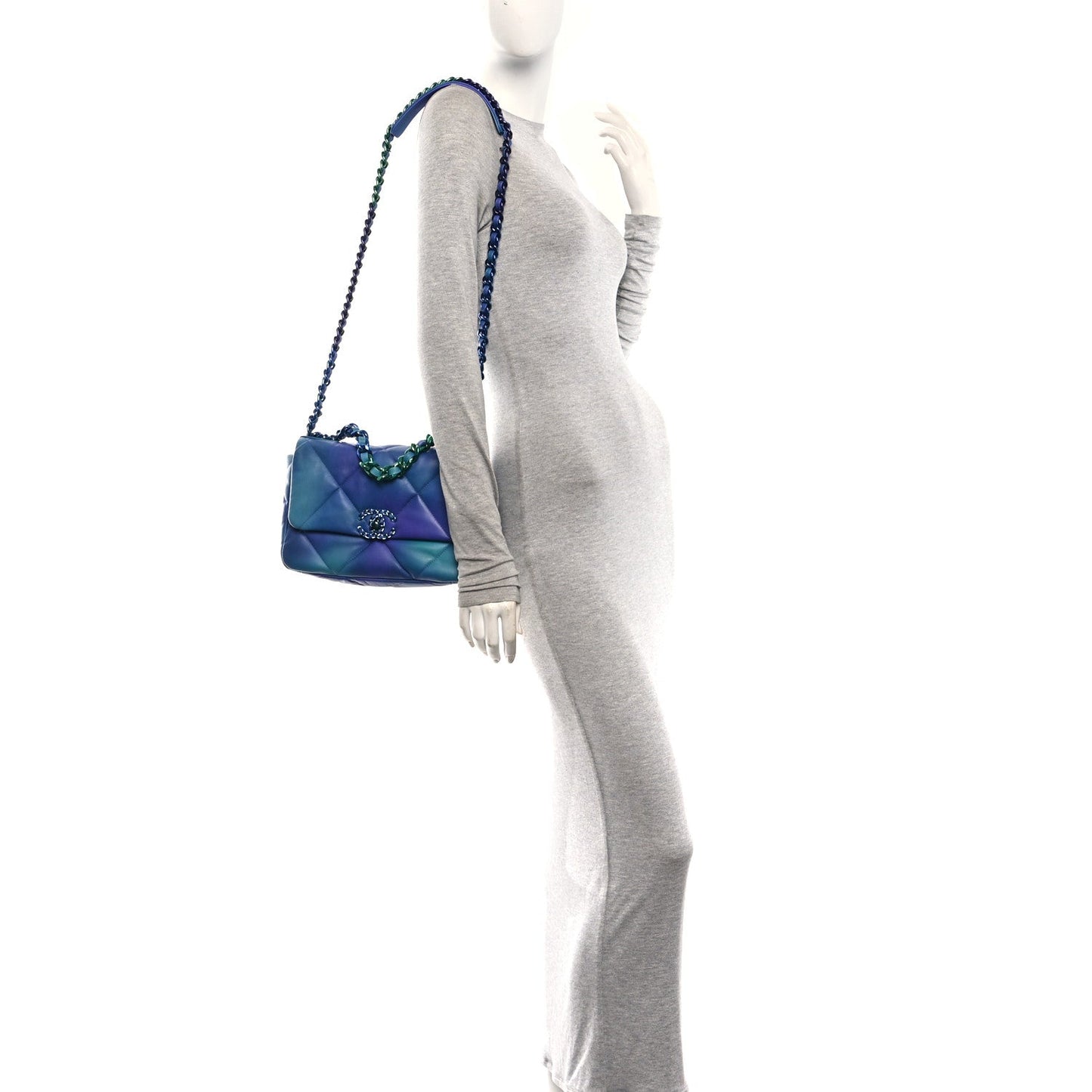 Tie Dye Calfskin Quilted Medium Chanel 19 Flap Blue Purple
