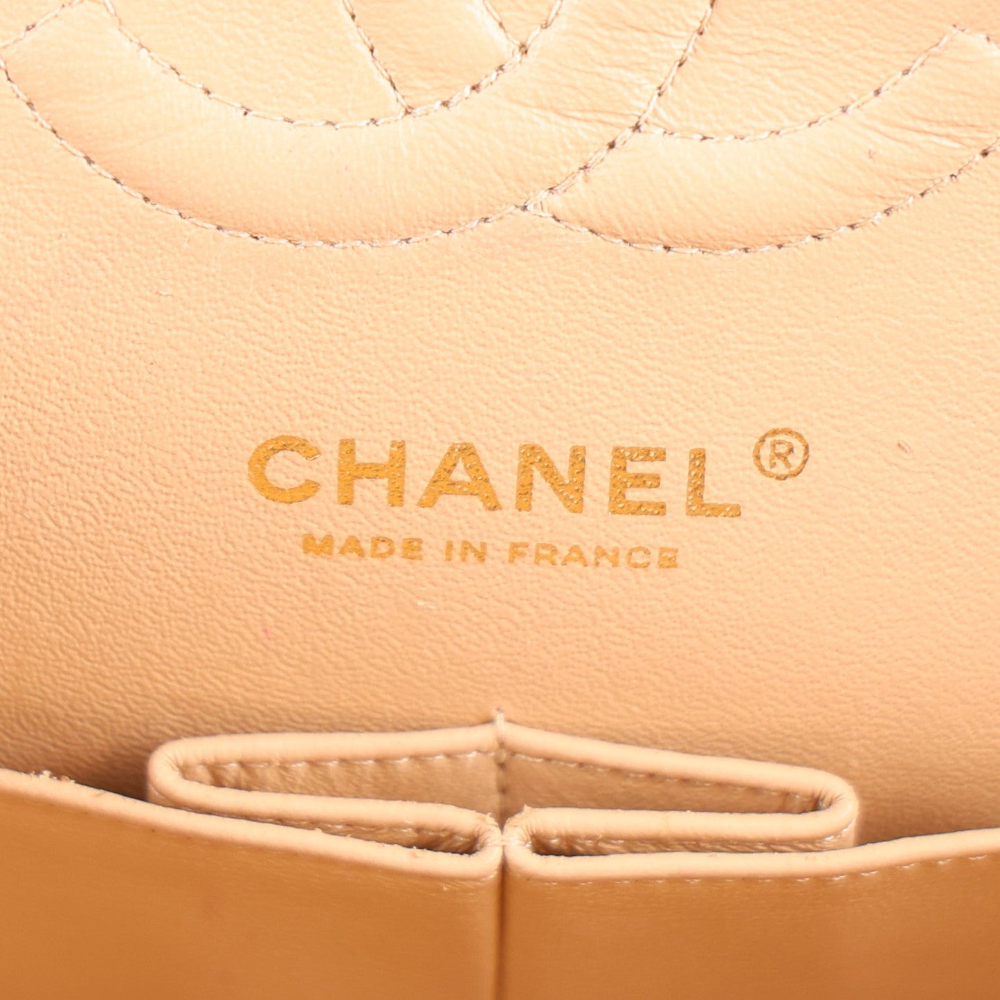 Caviar Quilted Medium Double Flap Beige