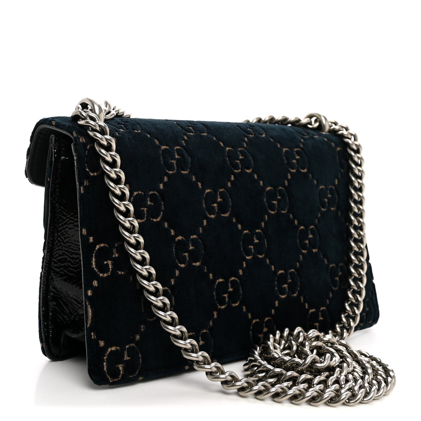 Velvet Skipper Crystal GG Monogram Small Dionysus Shoulder Bag Blue Beige Black