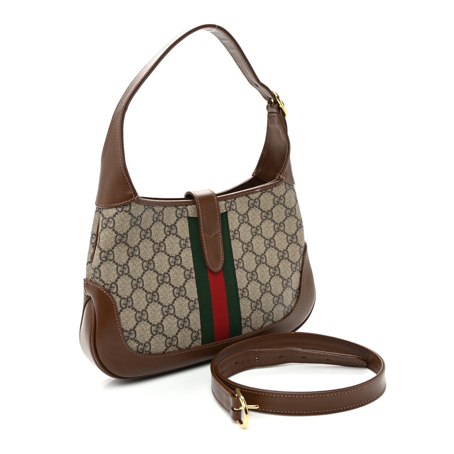 GG Supreme Monogram Azalea Calfskin Web Small Jackie 1961 Hobo Beige Ebony Brown Sugar