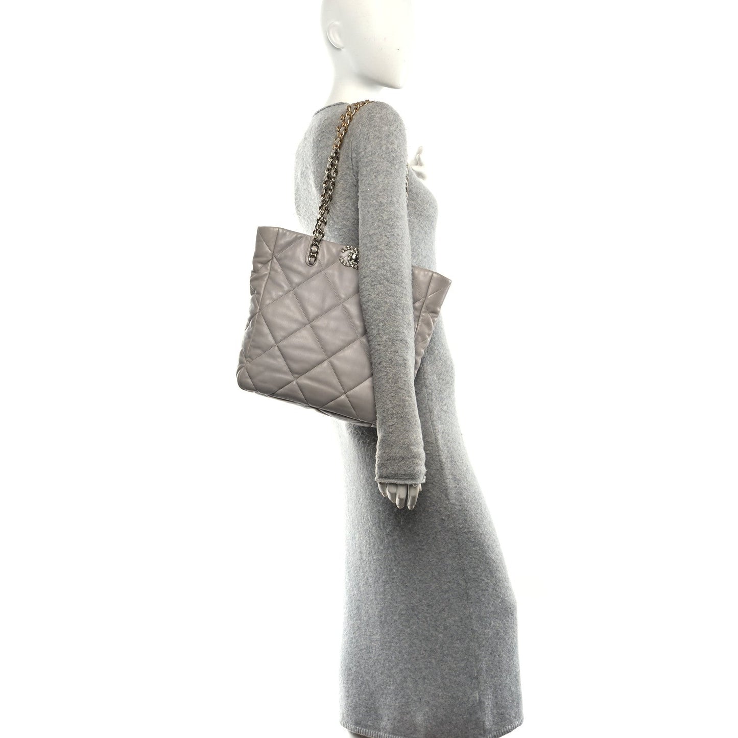 Lambskin Quilted Chanel 19 Shopping Bag Grey