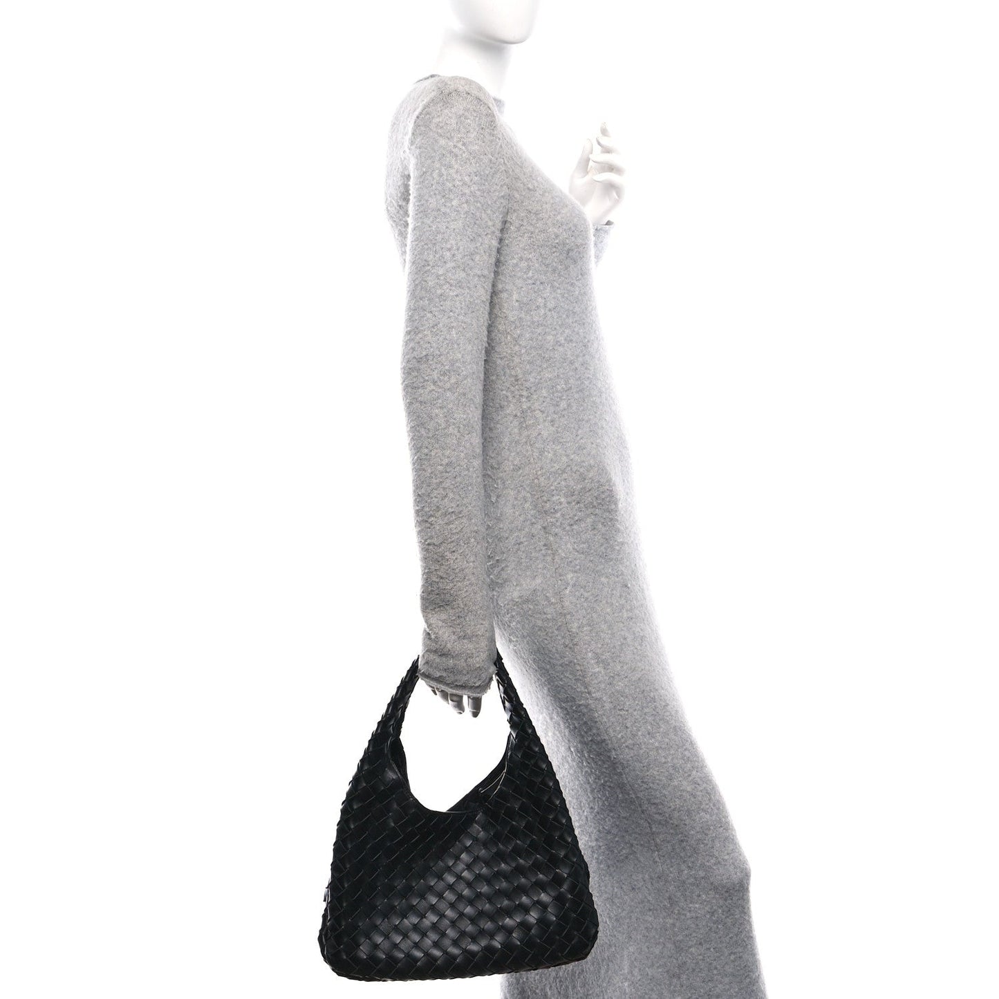 Nappa Intrecciato Medium Campana Shoulder Bag Black