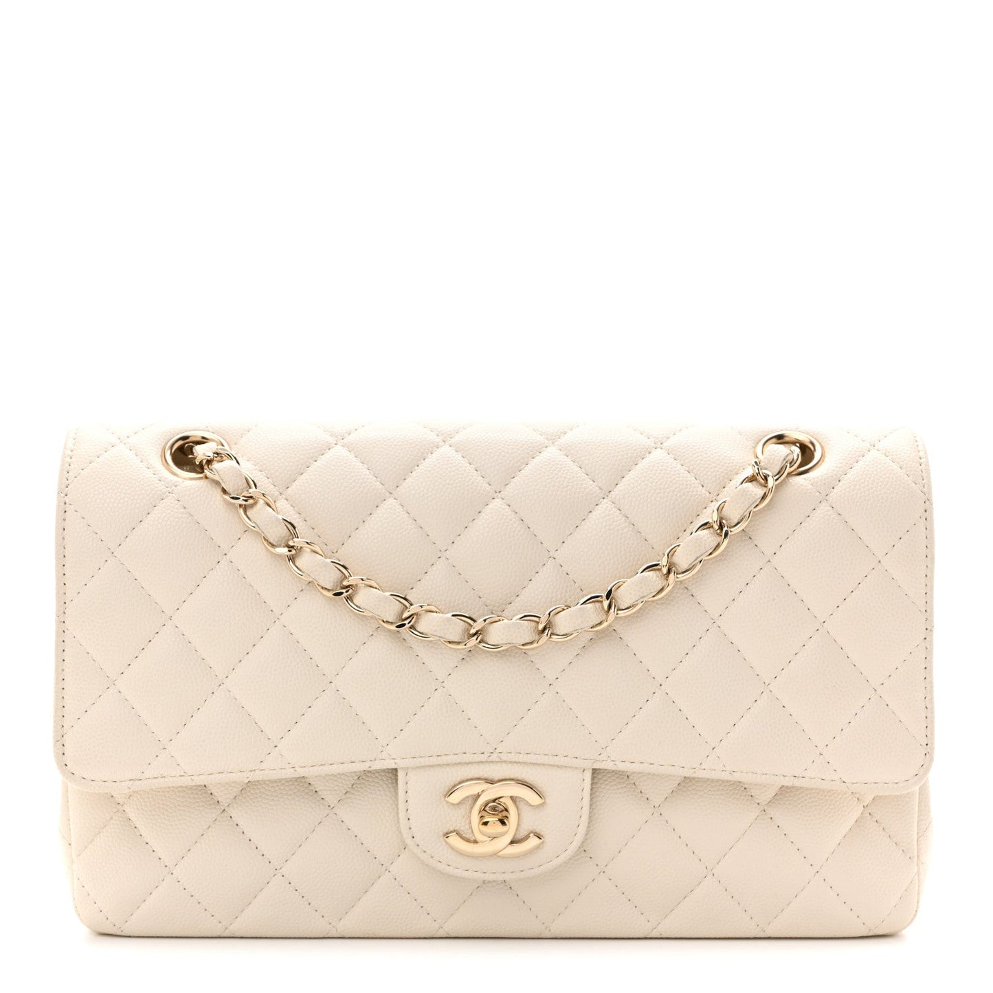 Caviar Quilted Medium Double Flap White