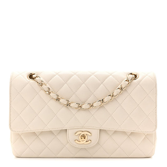 Caviar Quilted Medium Double Flap White