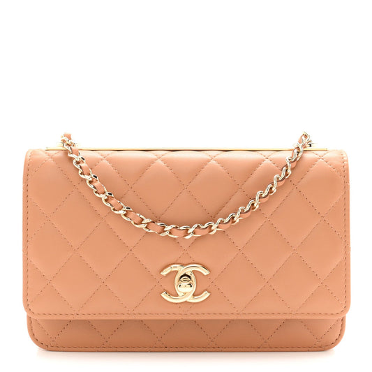 Lambskin Quilted Trendy CC Wallet On Chain WOC Camel