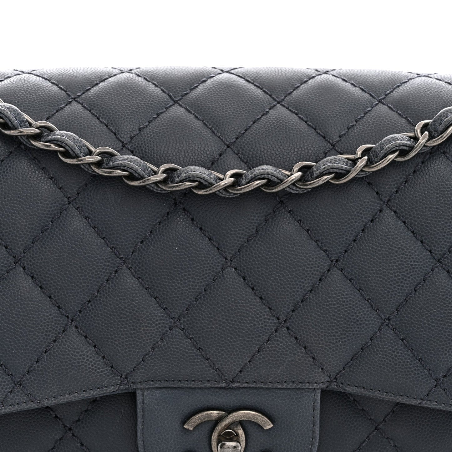 Washed Caviar Quilted Jumbo Double Flap Dark Grey
