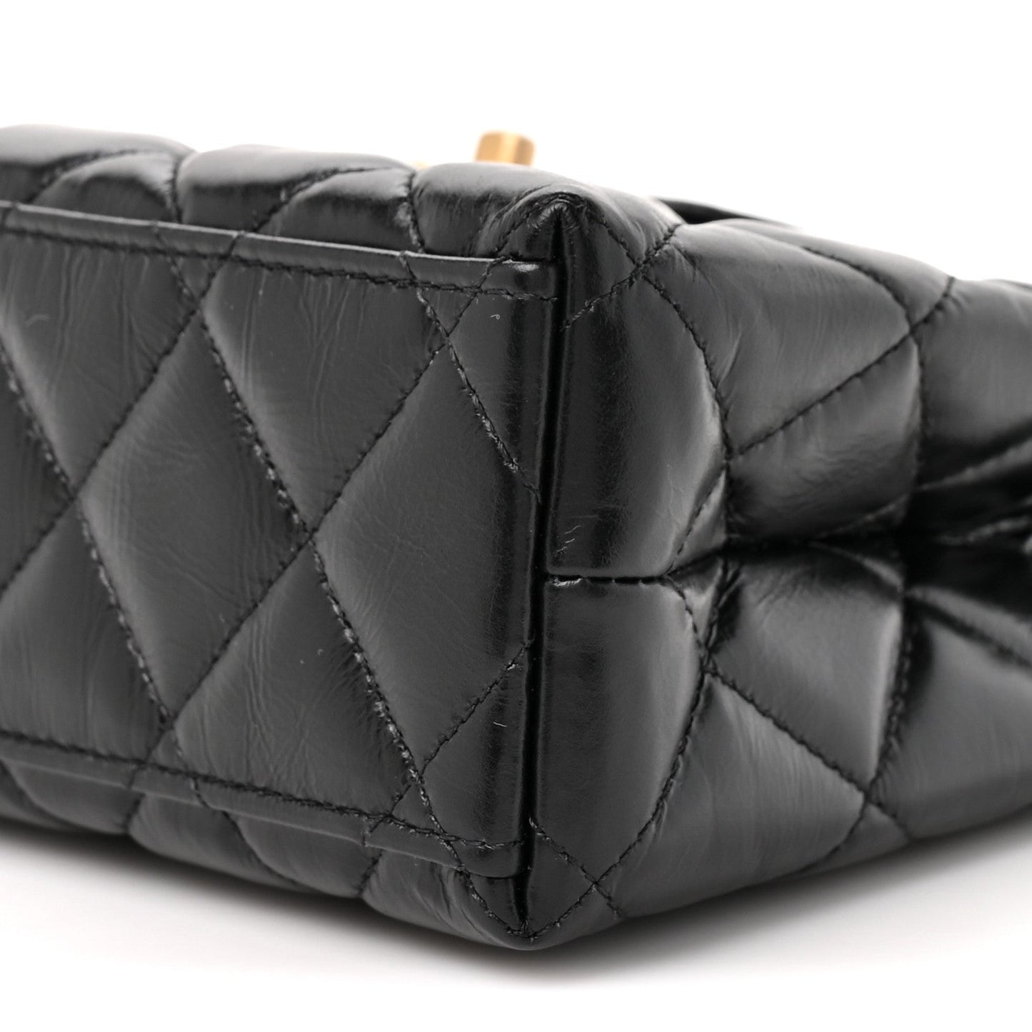 Shiny Aged Calfskin Quilted Nano Kelly Shopper Black