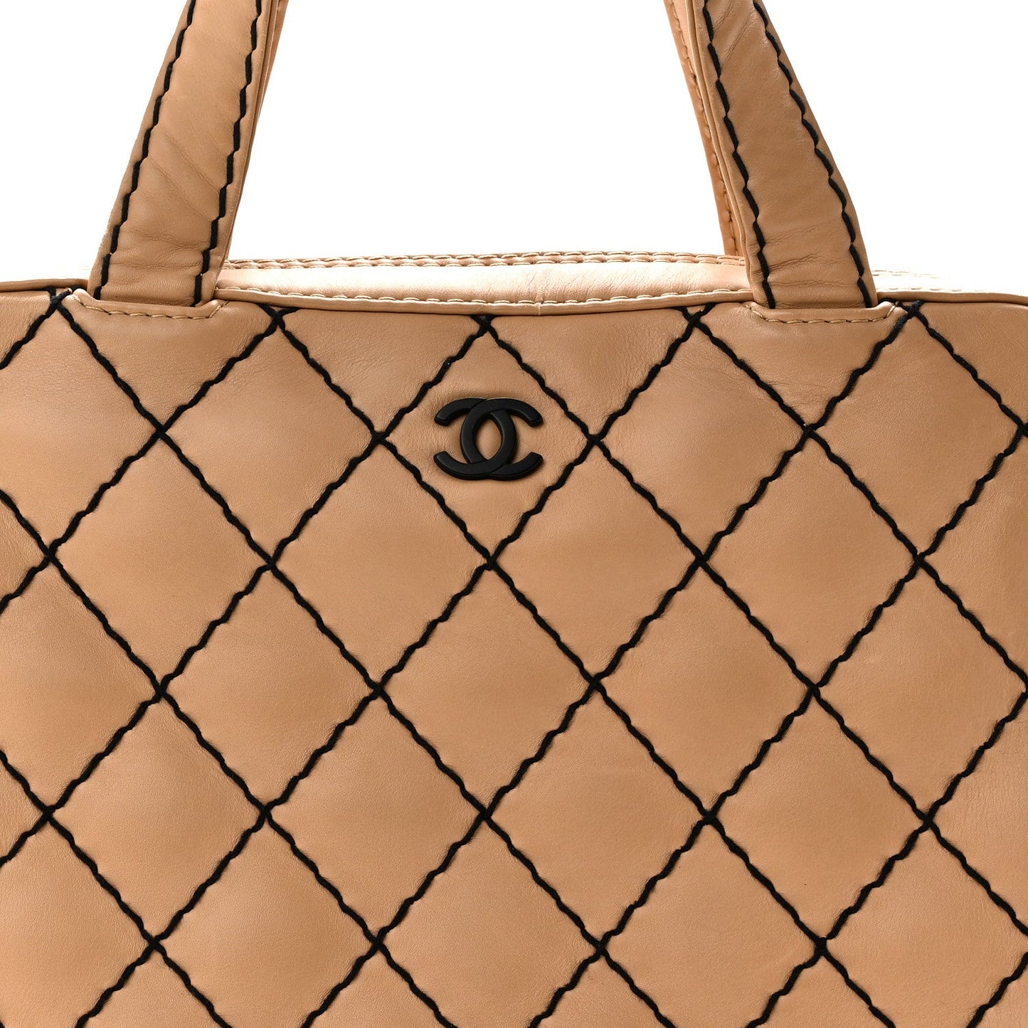 Calfskin Wild Stitch Vertical Top Handle Bag Beige