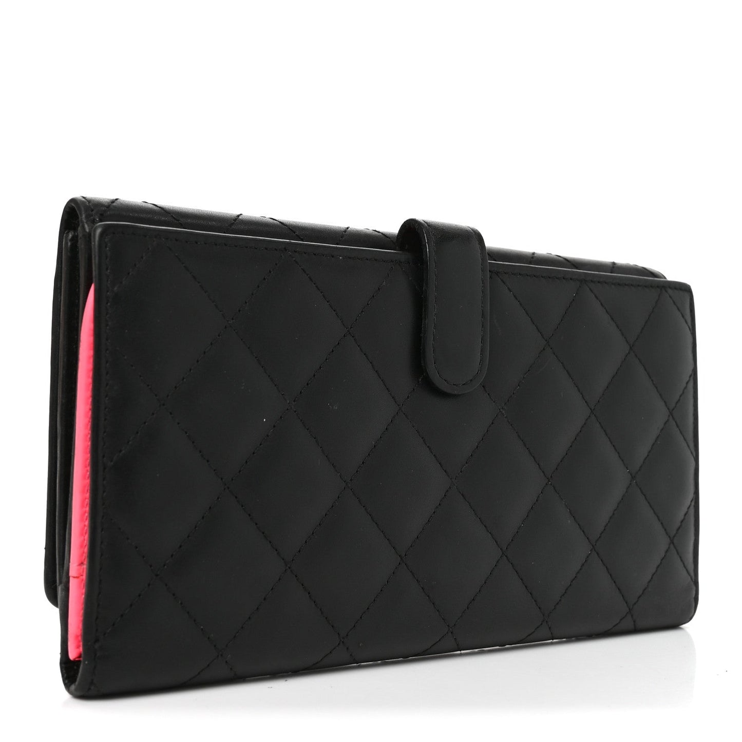 Calfskin Quilted Cambon Long Double Wallet Black