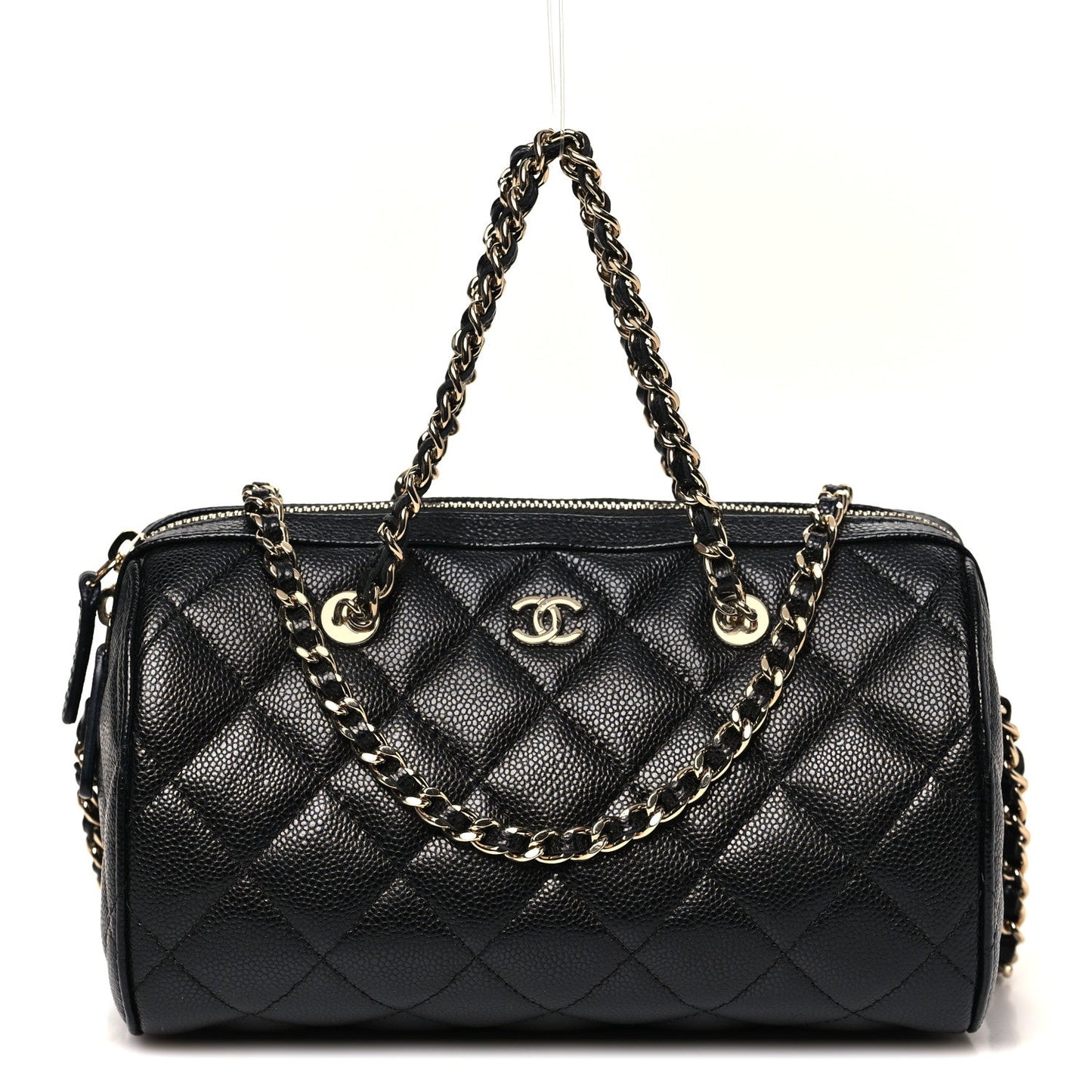 Caviar Quilted Barrel Clutch With Chain Black