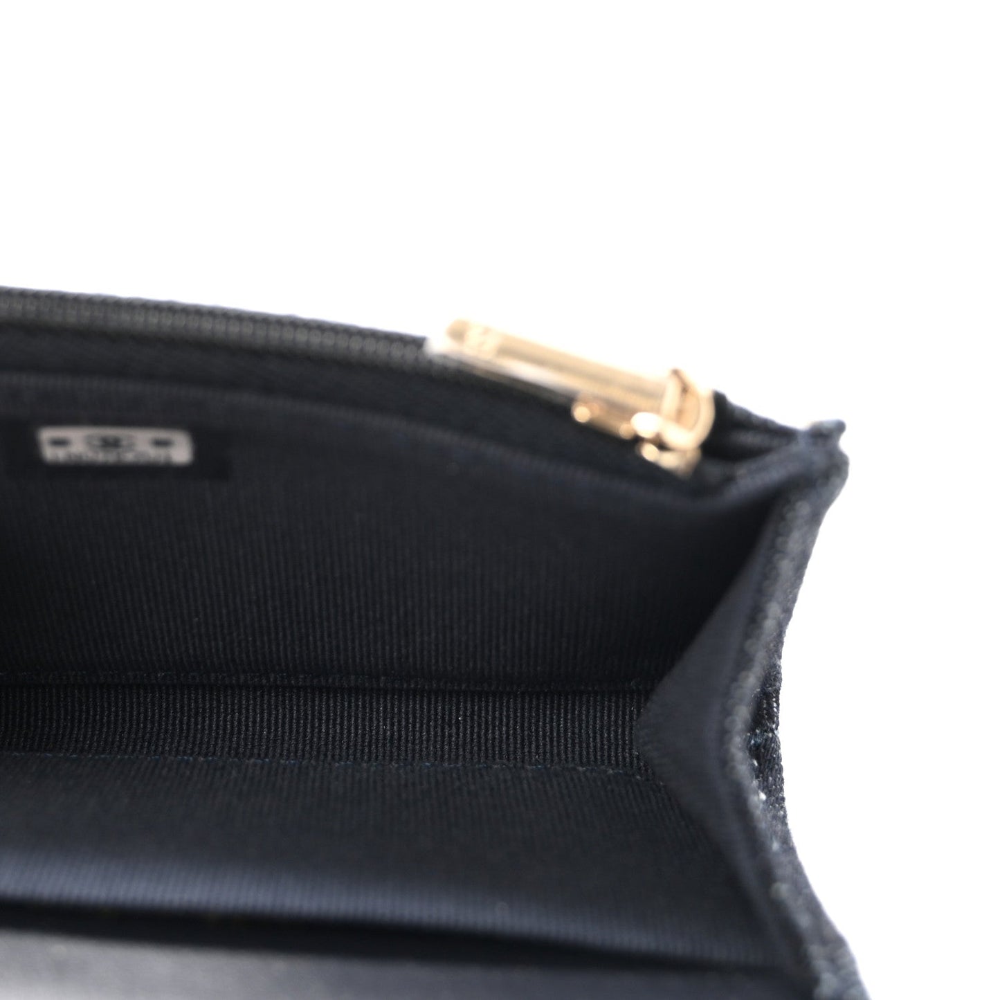 Denim Quilted Flap Card Holder Wallet Dark Blue Orange