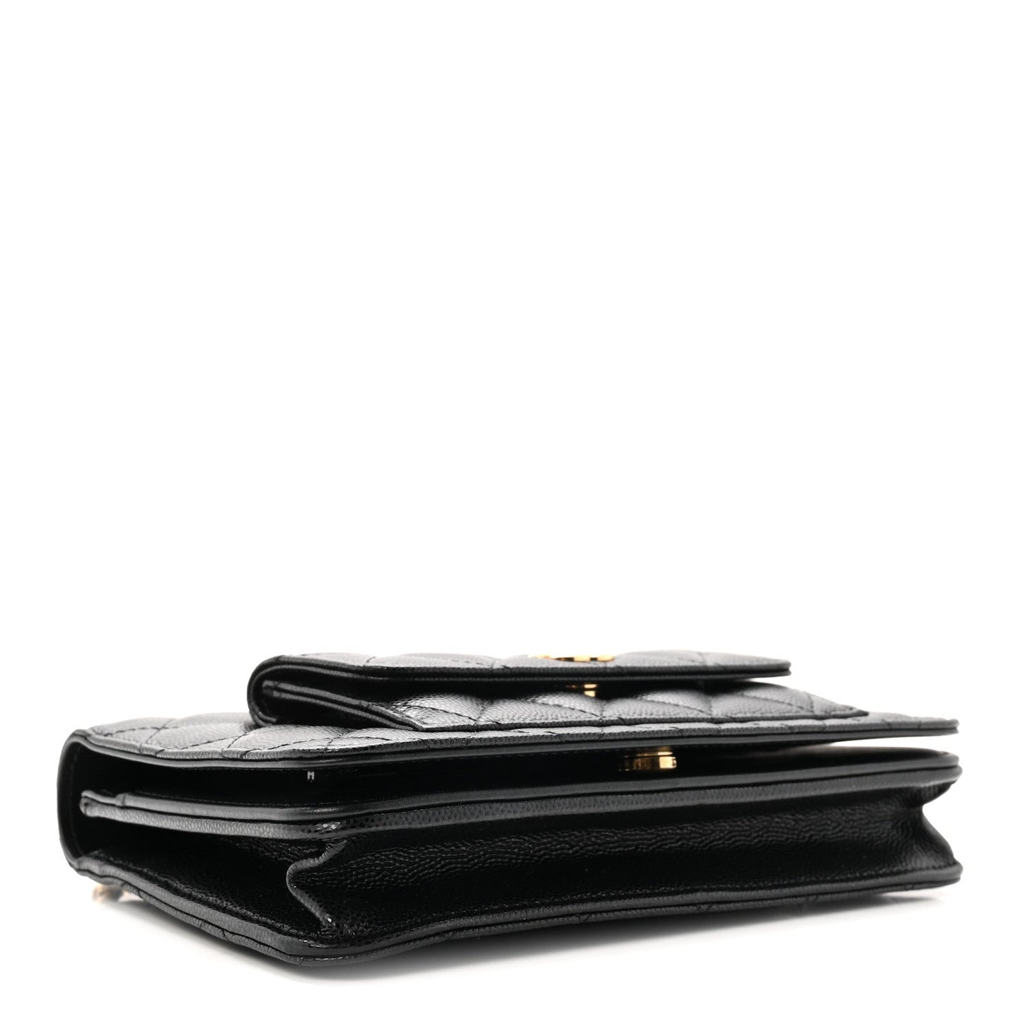 Caviar Quilted Pocket Twins Clutch With Chain Black