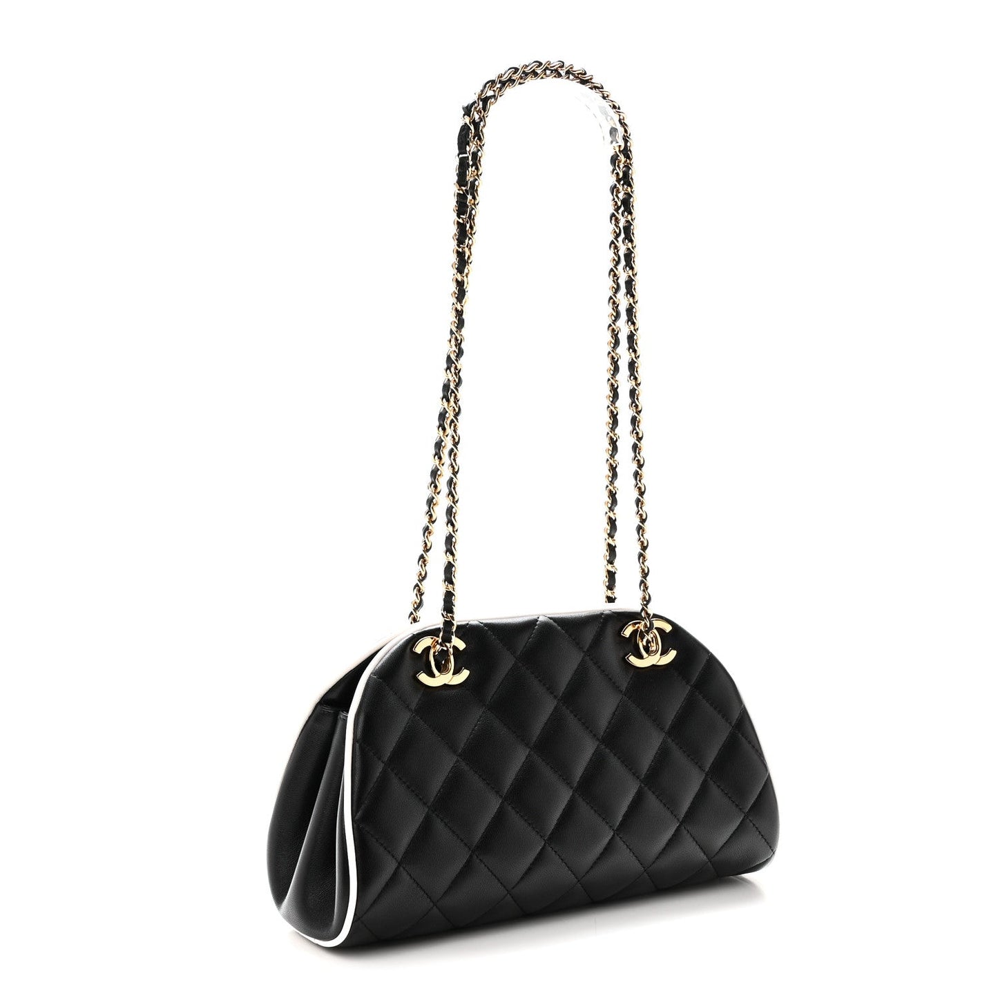Lambskin Quilted Clutch With Chain Black White