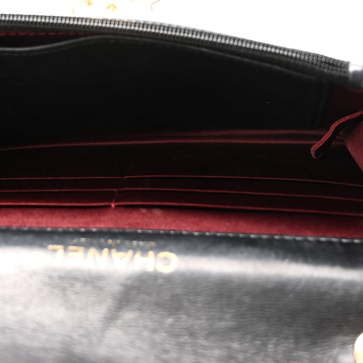 Lambskin Quilted Golden Class Wallet on Chain WOC Black