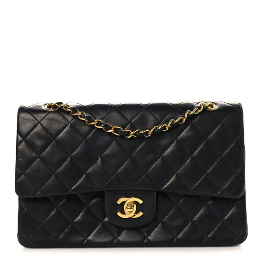 Lambskin Quilted Medium Double Flap Black
