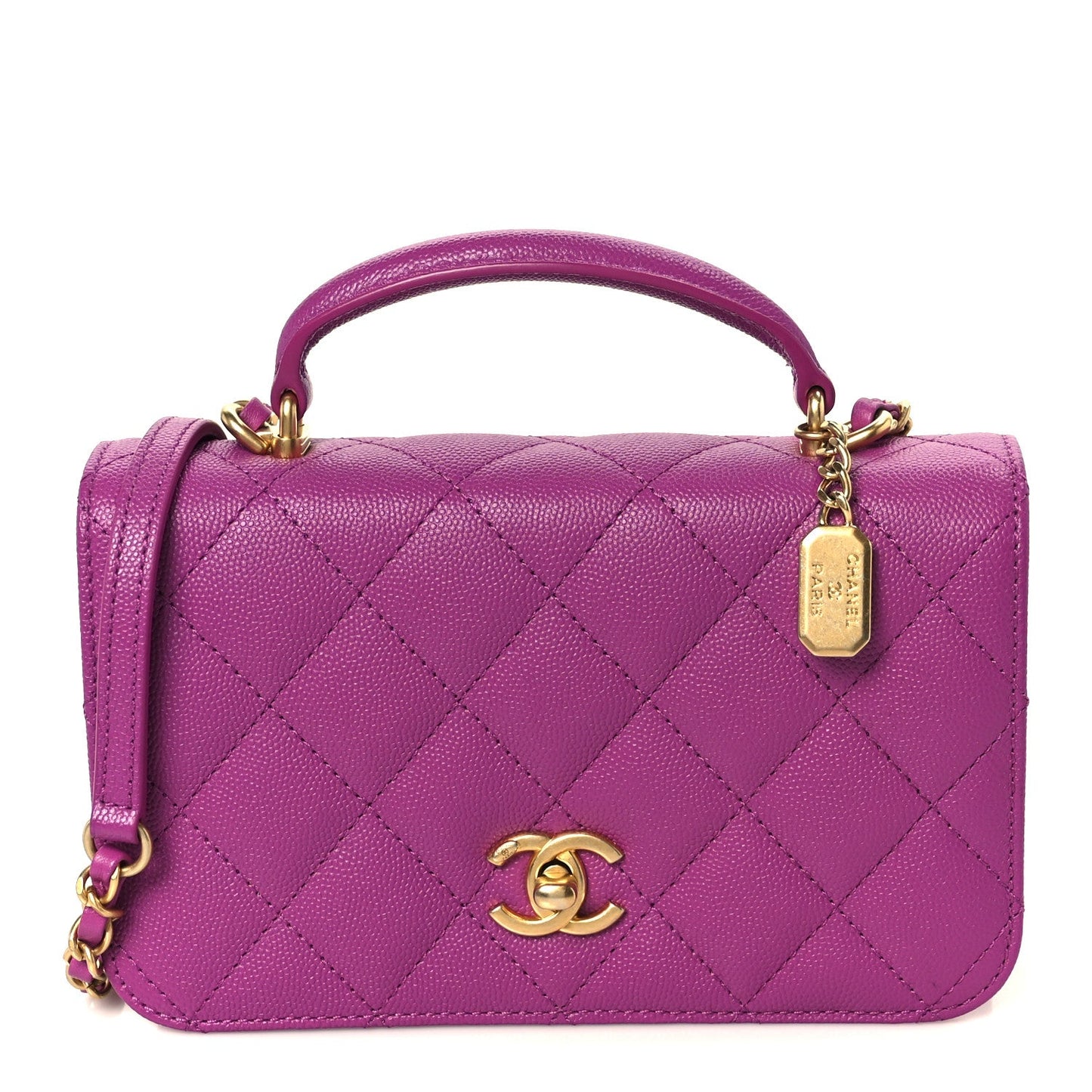Caviar Quilted Mini Top Handle Flap Dark Pink