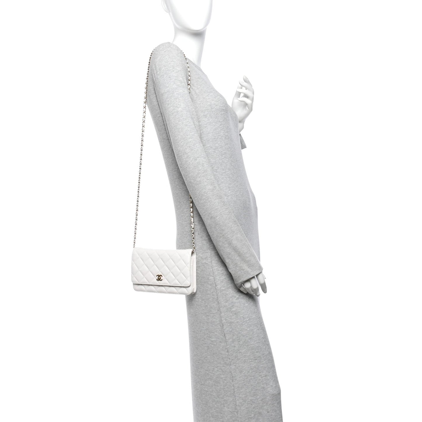 Caviar Quilted CC Turnlock Wallet On Chain WOC White