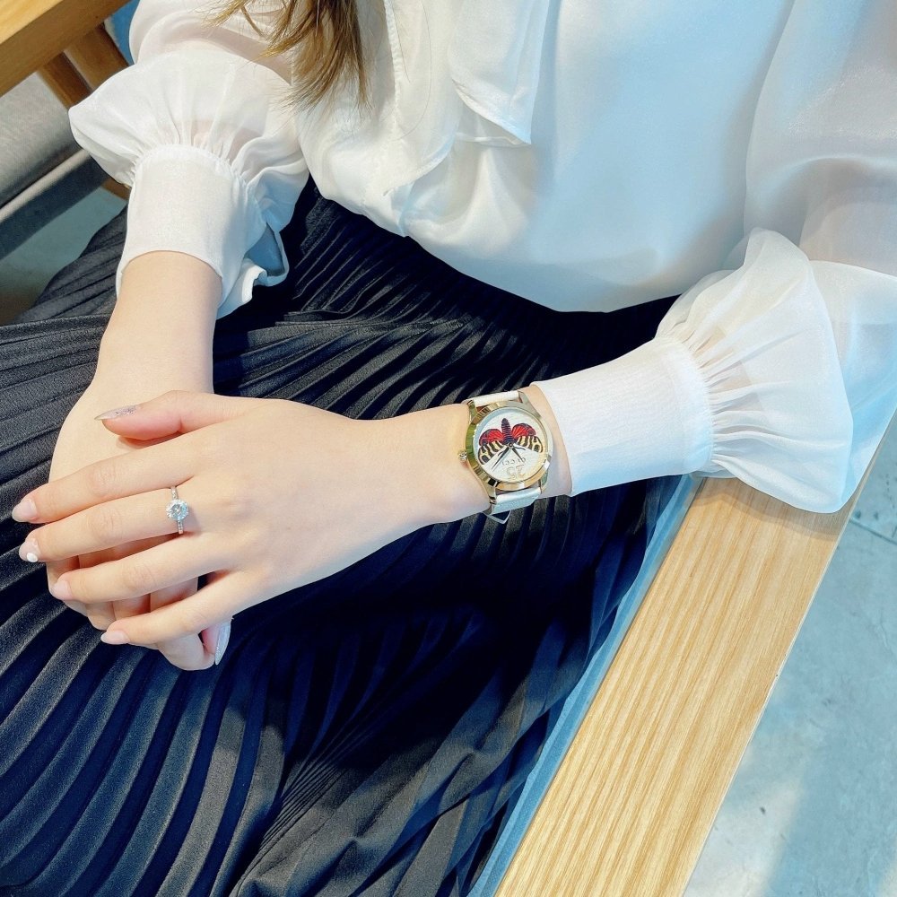 Gucci G Timeless Butterfly White Dial White Leather Strap Watch For Women - YA1264062