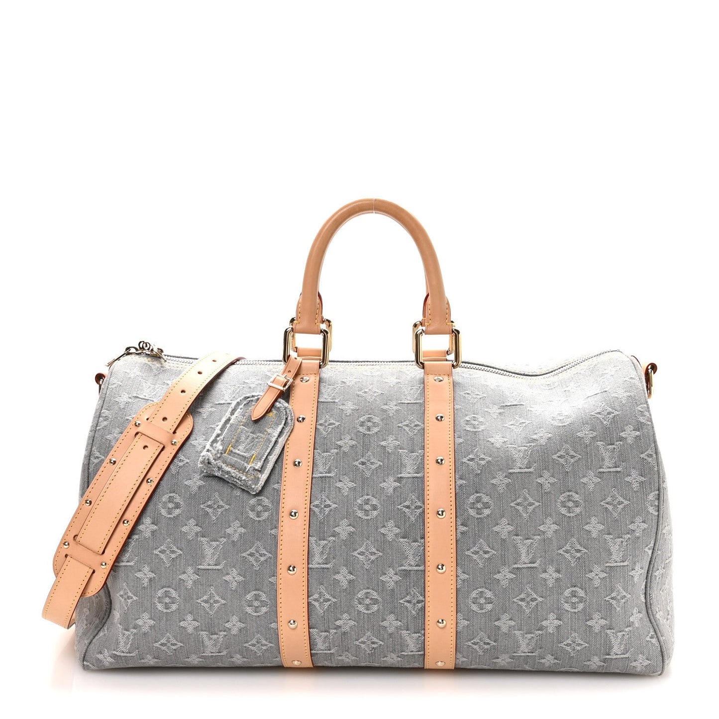 Denim Monogram Studded Keepall Bandouliere 45 Cloudy Grey