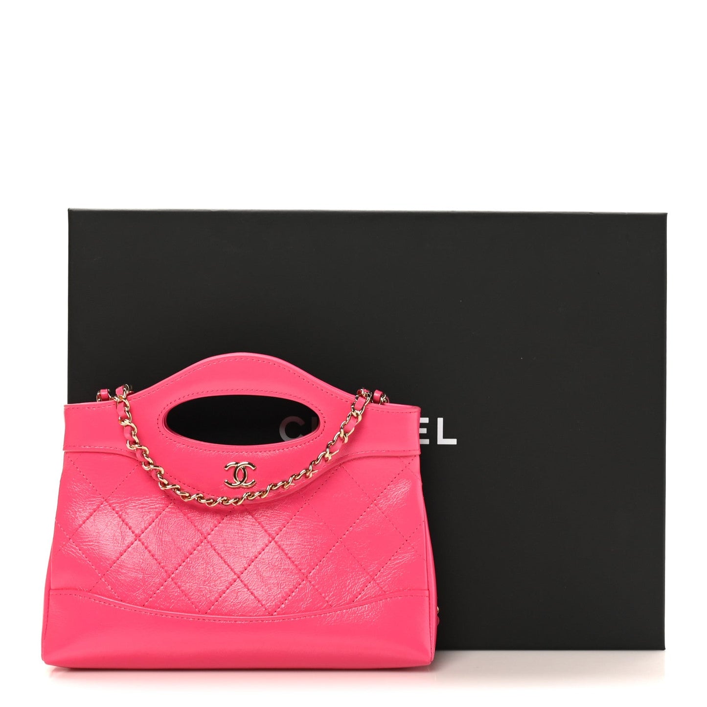 Shiny Crumpled Calfskin Quilted Nano 31 Shopping Bag Pink