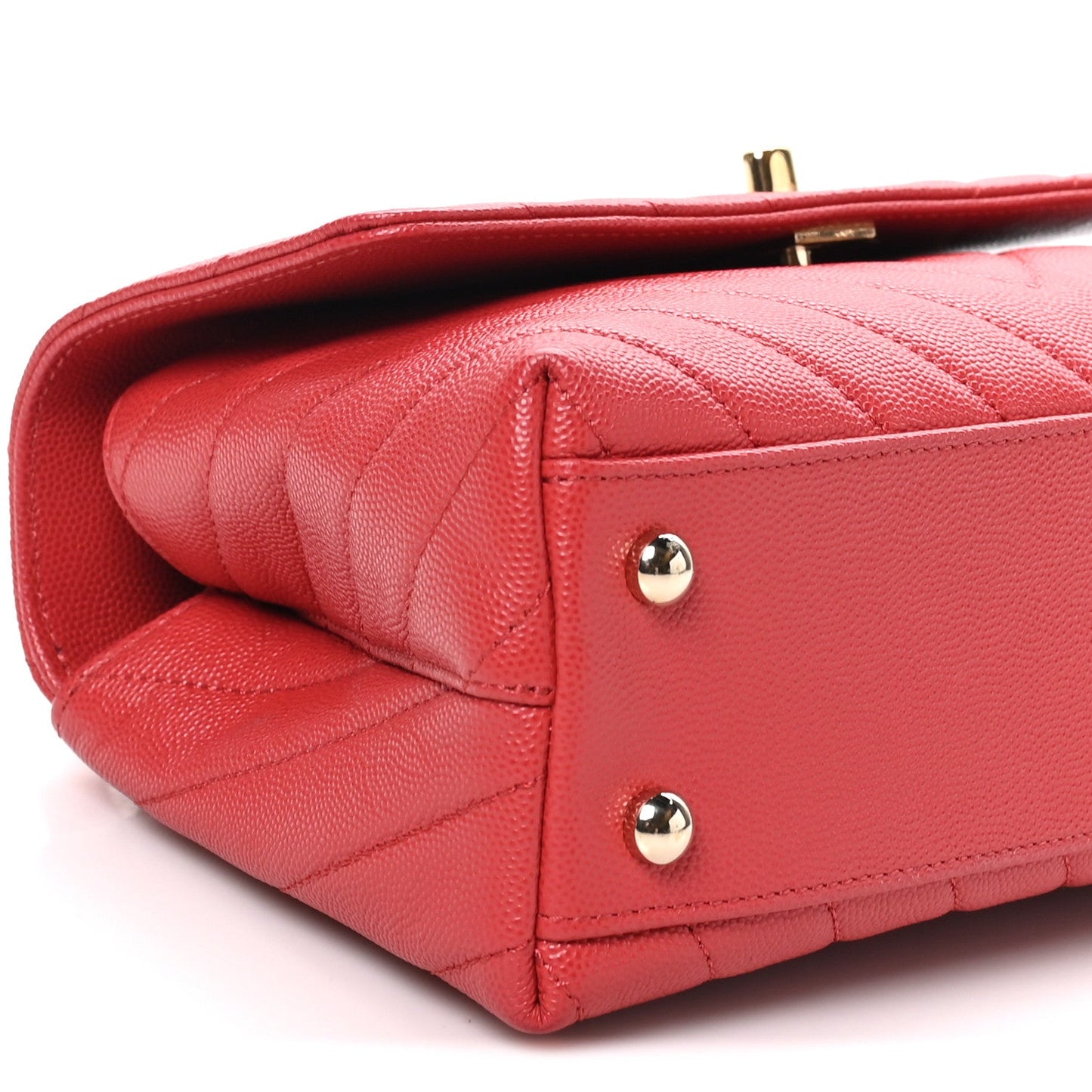 Caviar Chevron Quilted Mini Coco Handle Flap Red