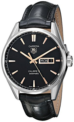 Tag Heuer Carrera Calibre 5 Automatic Black Dial Black Leather Strap Watch for Men - WAR201C.FC6266