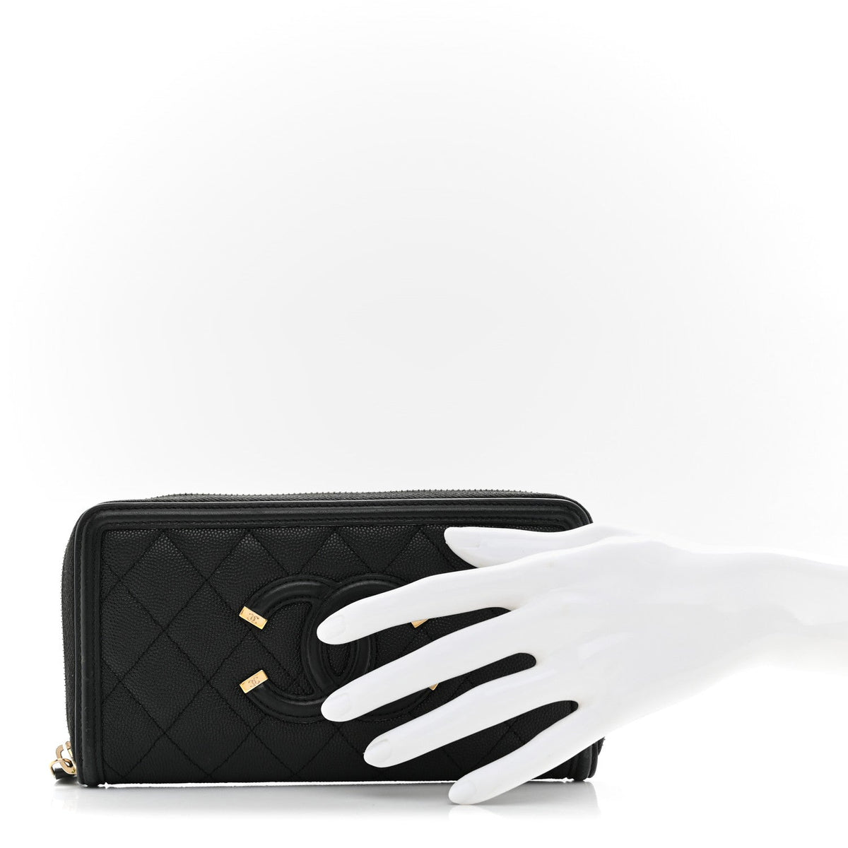 Caviar Quilted Filigree Zip Around Wallet Black