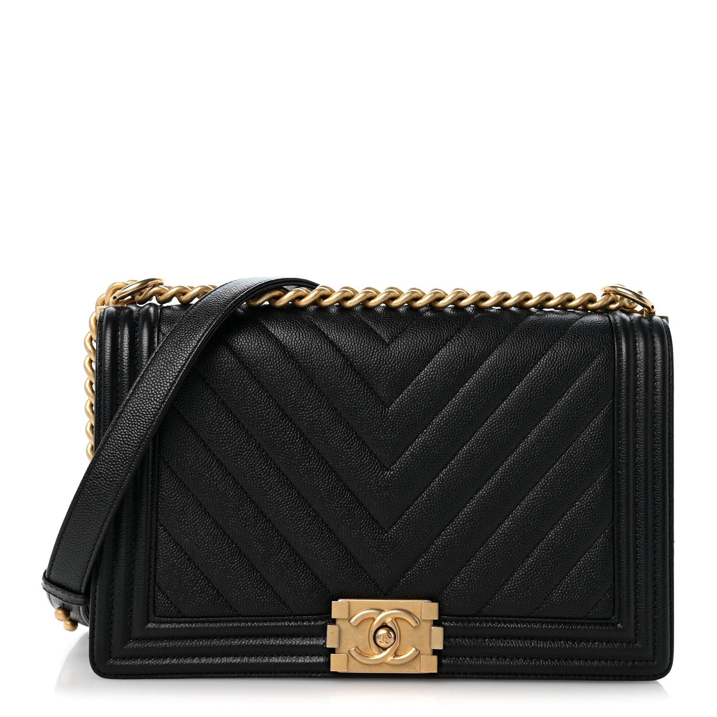 Caviar Chevron Quilted New Medium Boy Flap Black